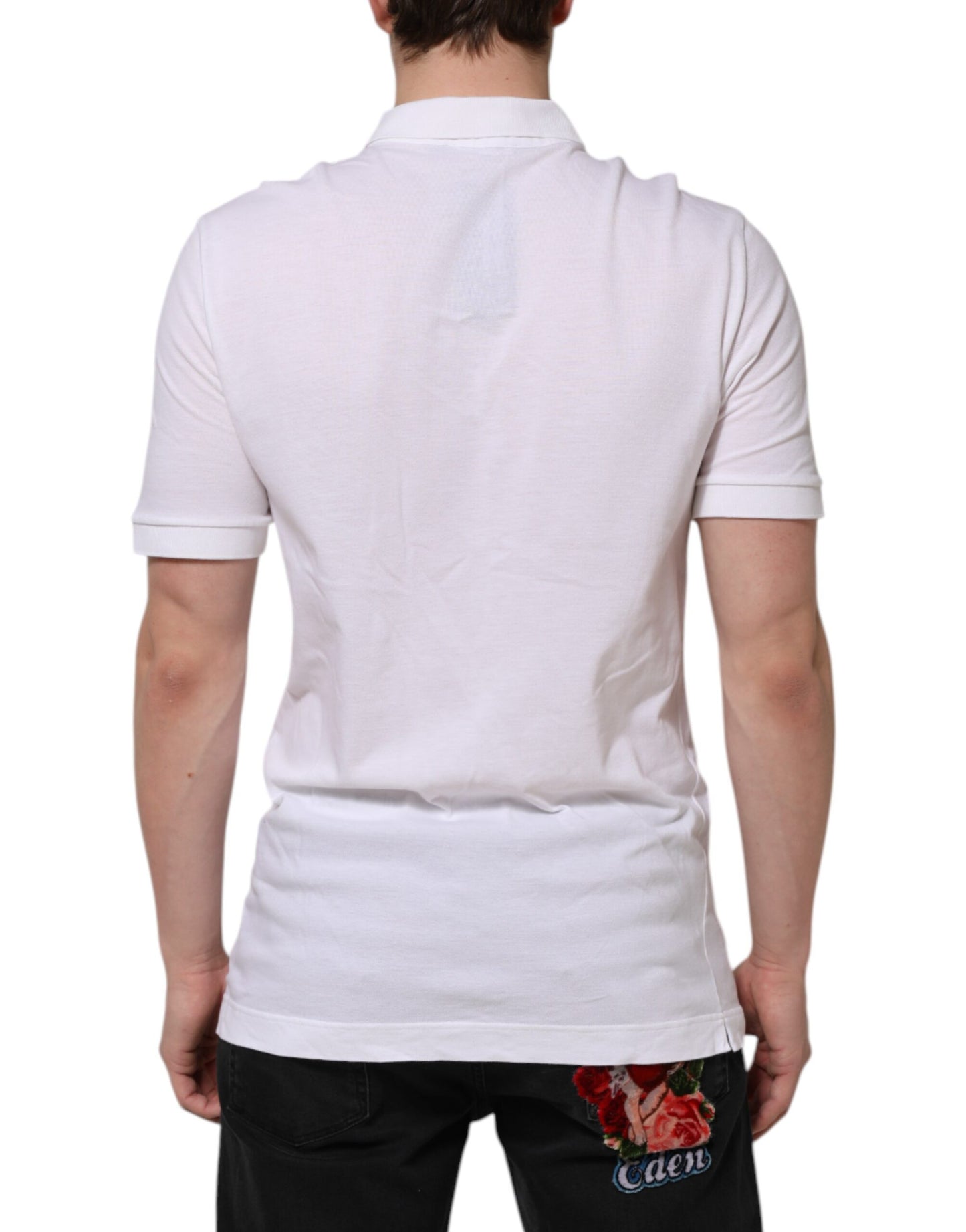 White Collared Men Short Sleeve Crown T-shirt