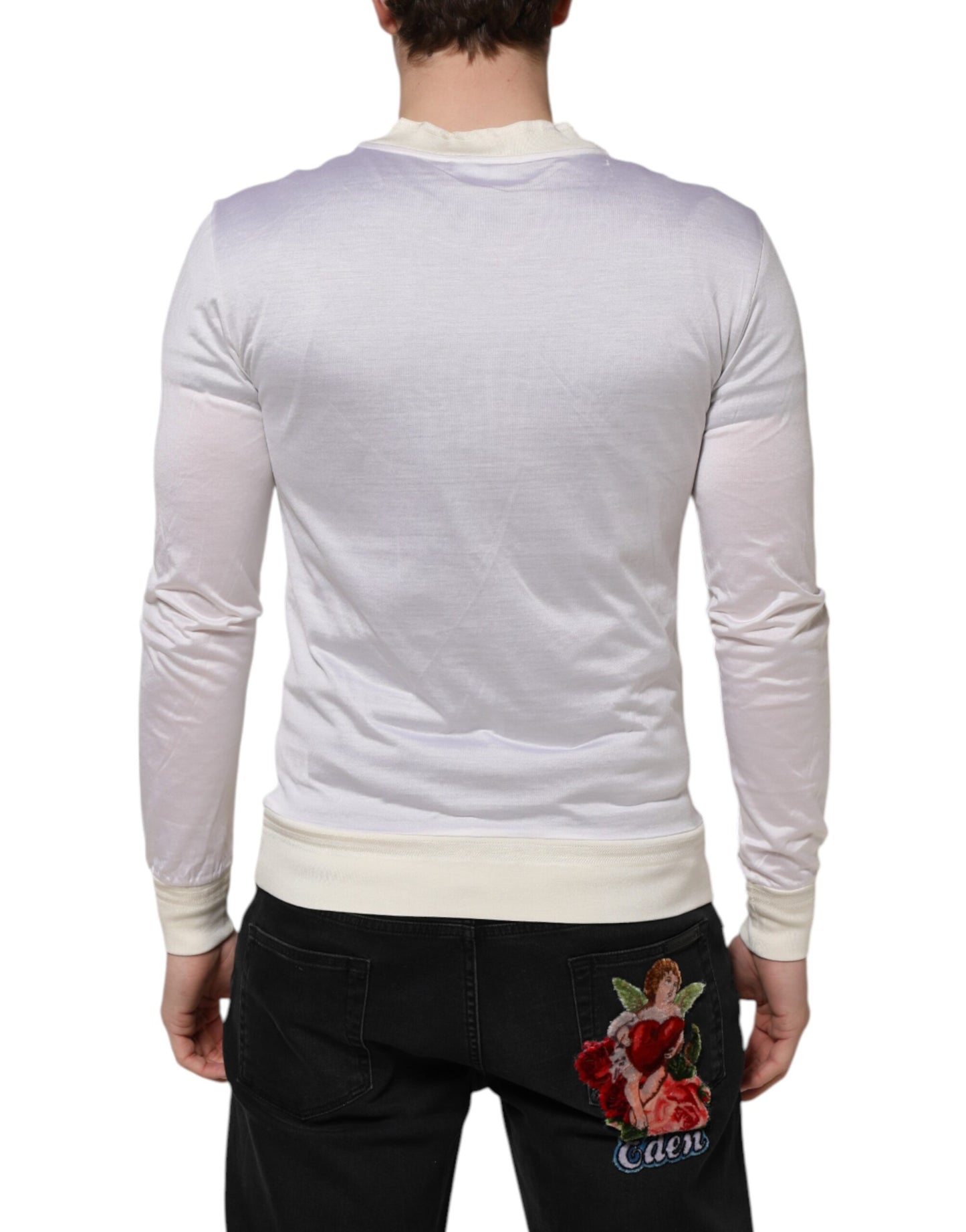Dolce & Gabbana White Silk Crew Neck Long Sleeves T-shirt