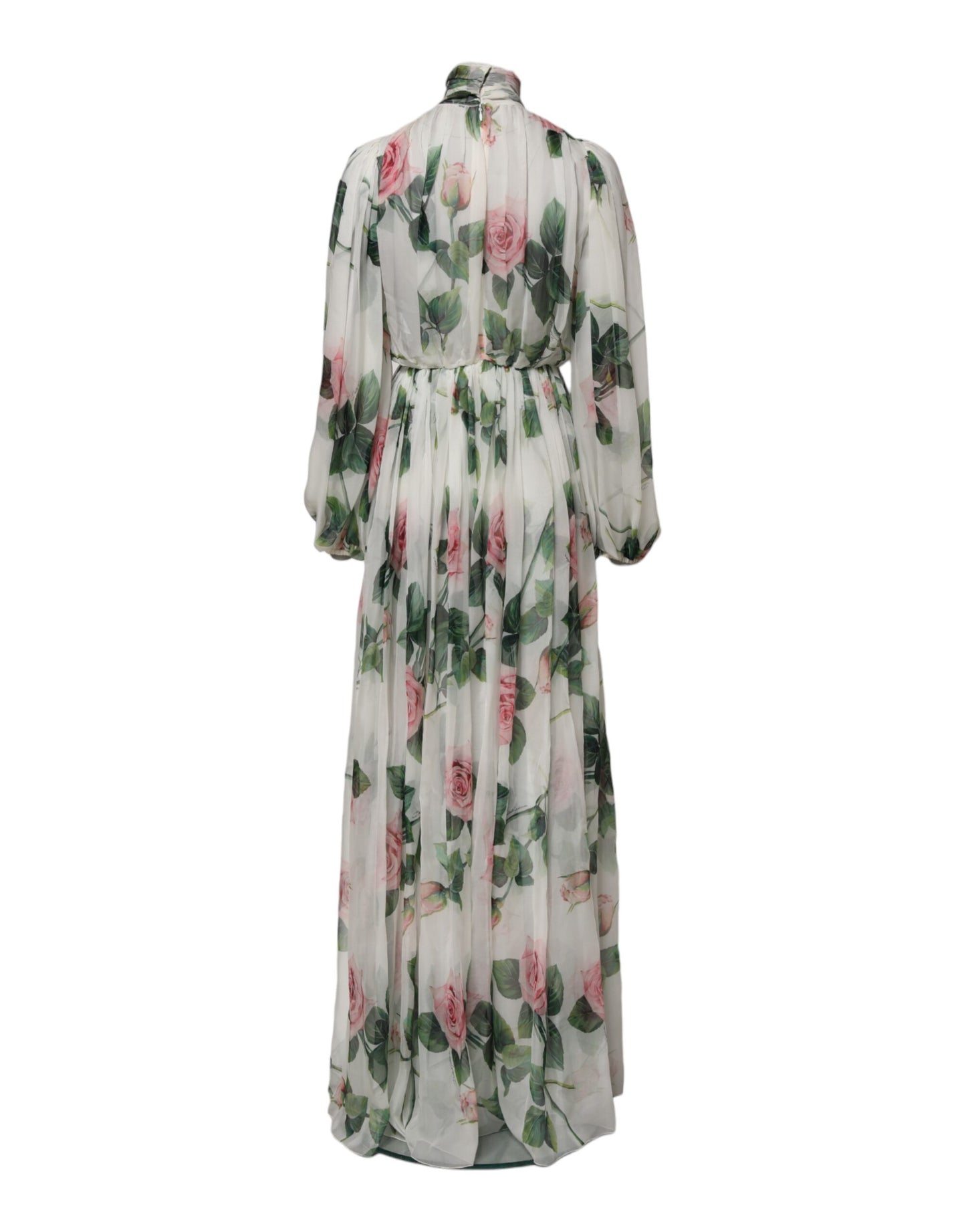 Dolce & Gabbana White Floral Roses Silk Maxi Long Gown Dress
