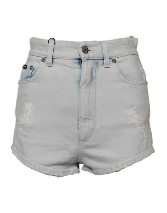 Dolce & Gabbana Light Blue Washed Denim Cotton Hot Pants Shorts