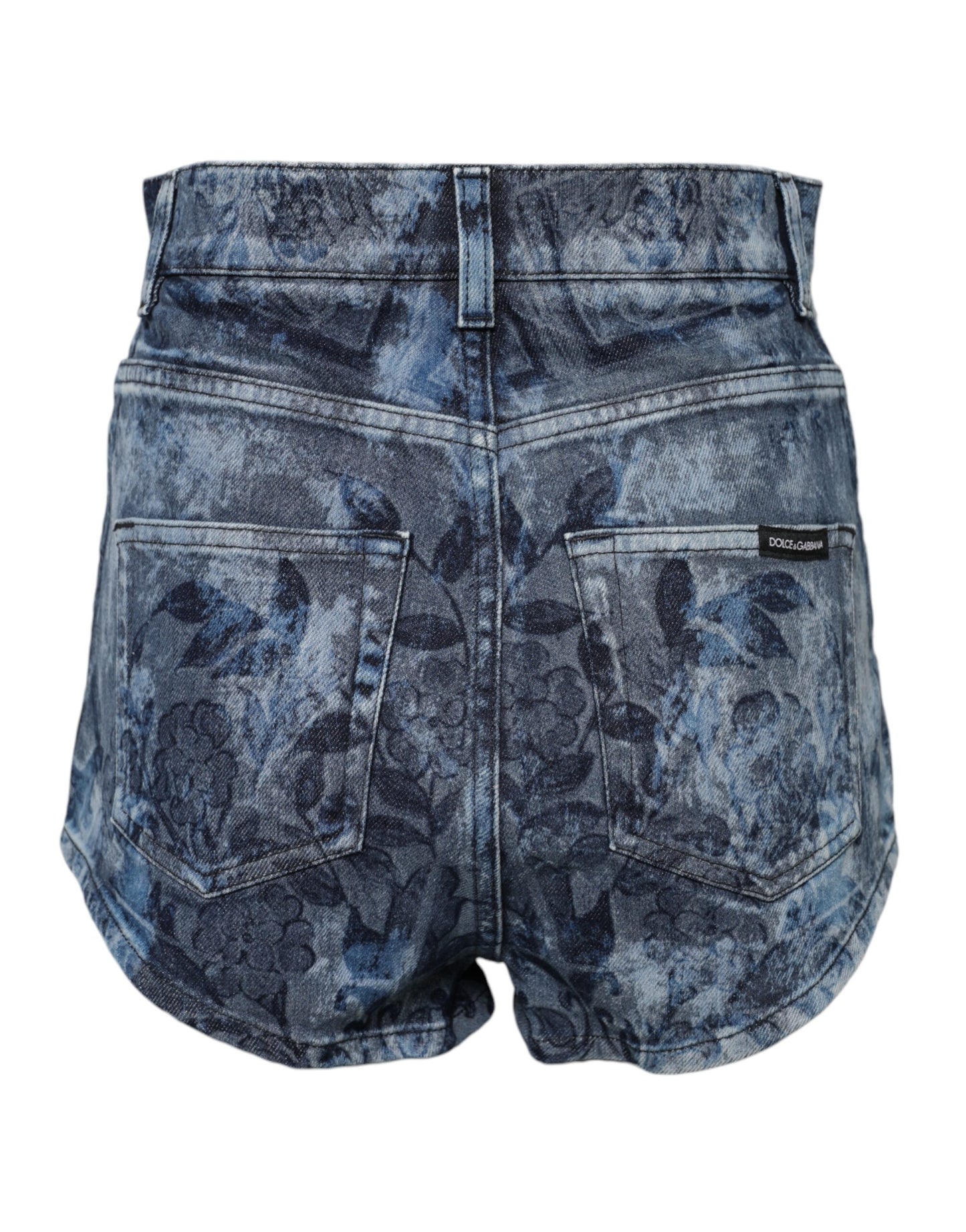 Dolce & Gabbana Blue Floral Print Denim Cotton Hot Pants Shorts