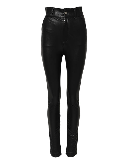 Black Leather High Waist Slim Fit Pants