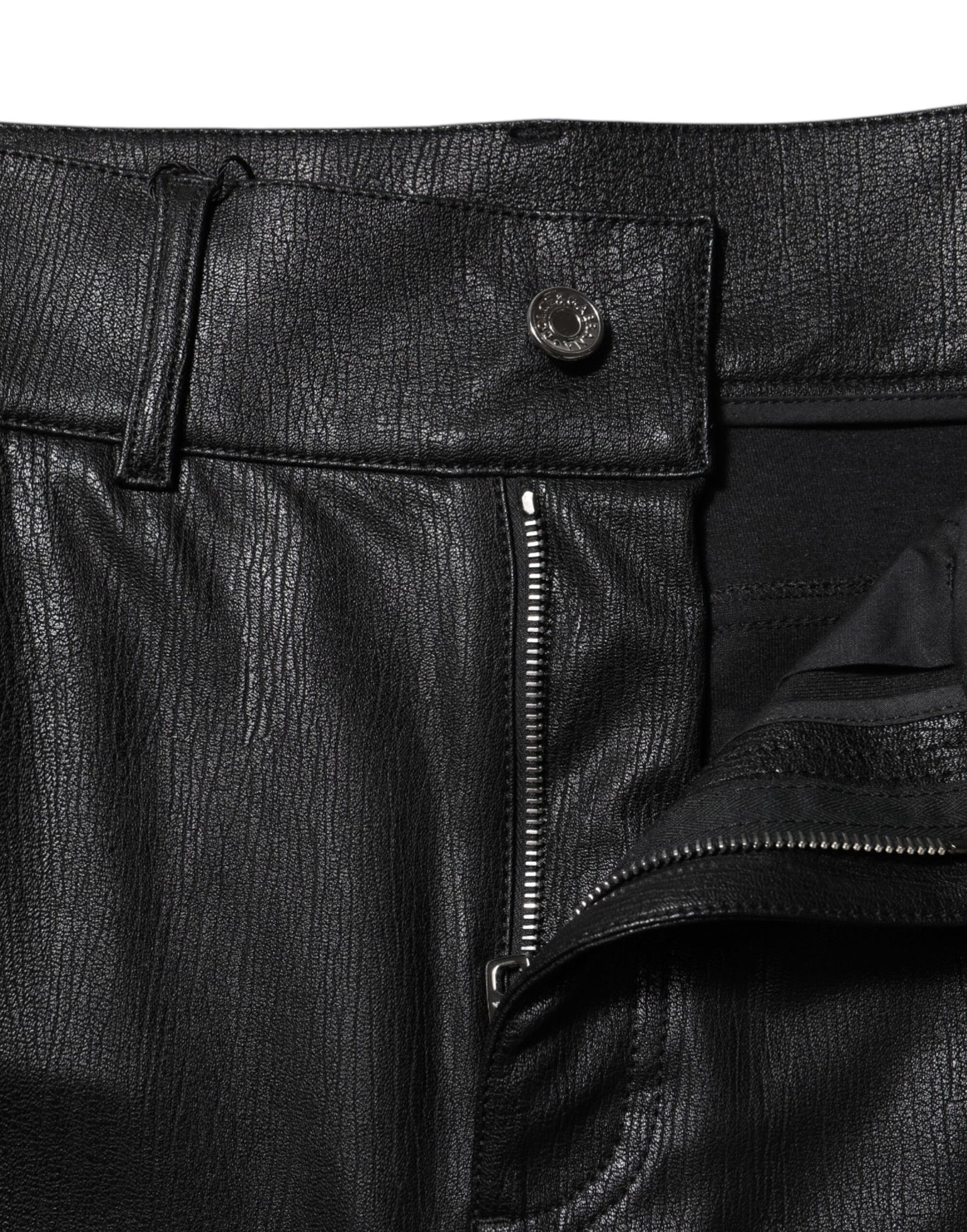 Black Leather High Waist Slim Fit Pants