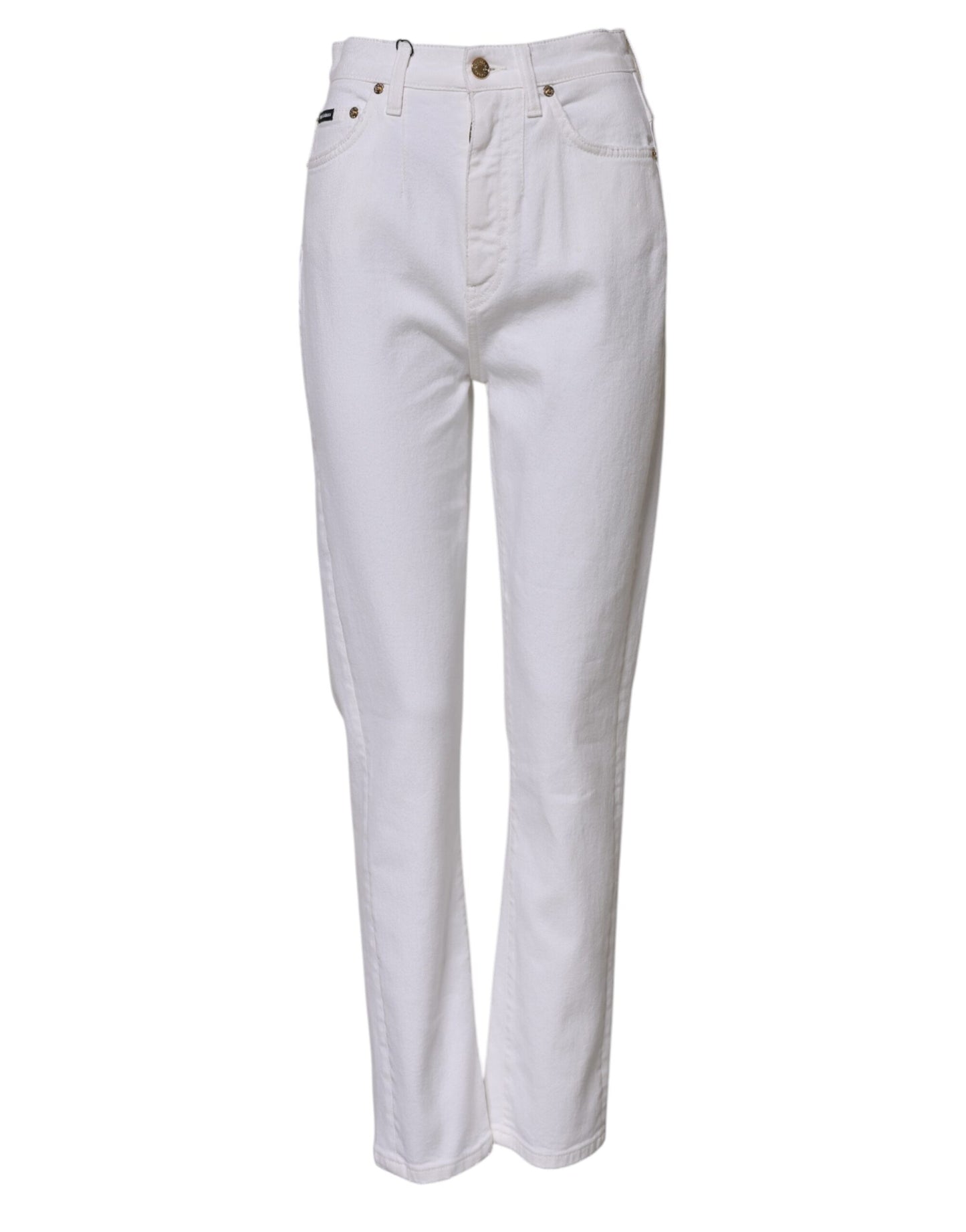 Dolce & Gabbana White Cotton High Waist Straight Denim Jeans