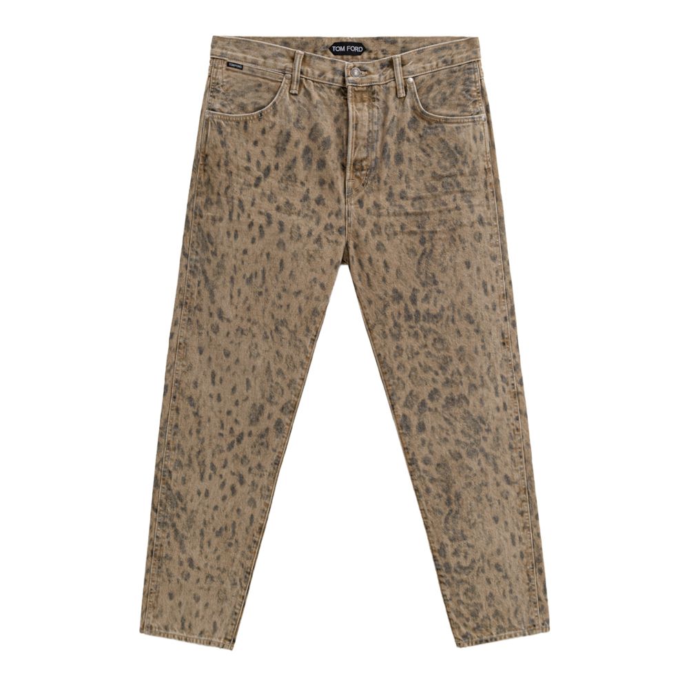 Beige Cotton Tapered Jean