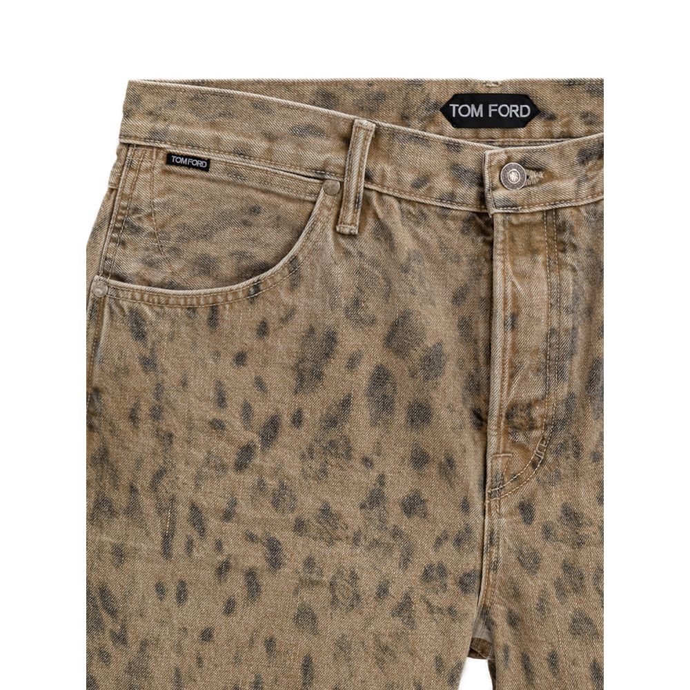 Beige Cotton Tapered Jean