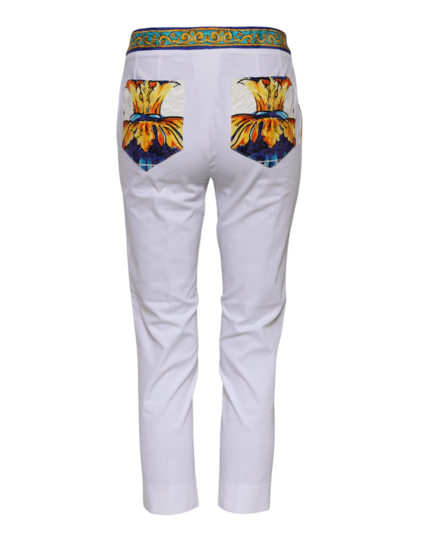 White Cotton Mid Waist Tapered Trouser Pants