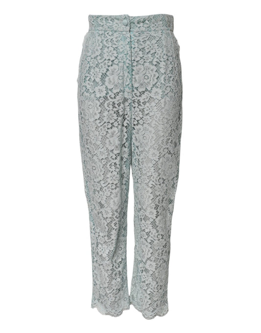 Dolce & Gabbana Mint Green Cotton Floral Lace Trousers Pants