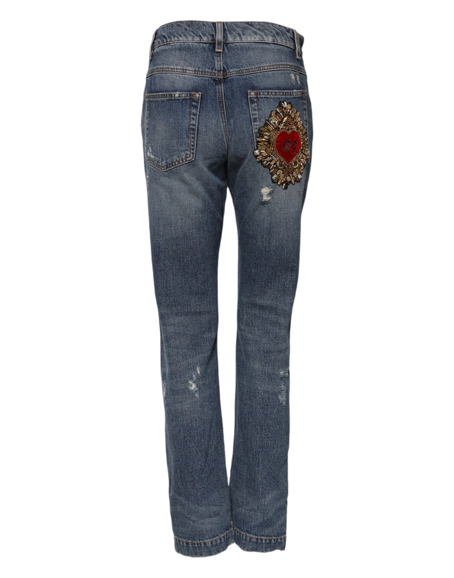 Dolce & Gabbana Blue Cotton Tattered Mid Waist Denim Jeans