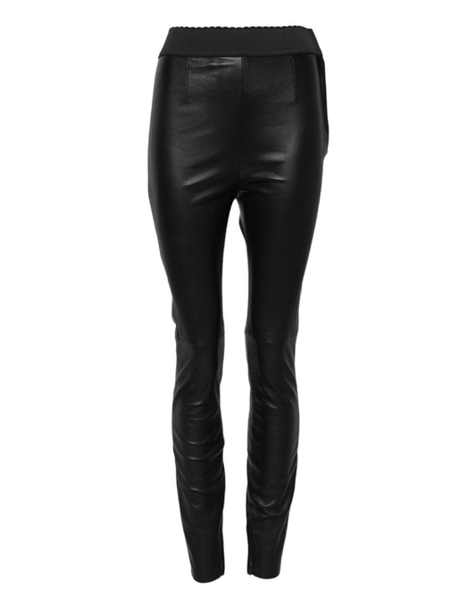 Black Leather Elastic Waist Pants