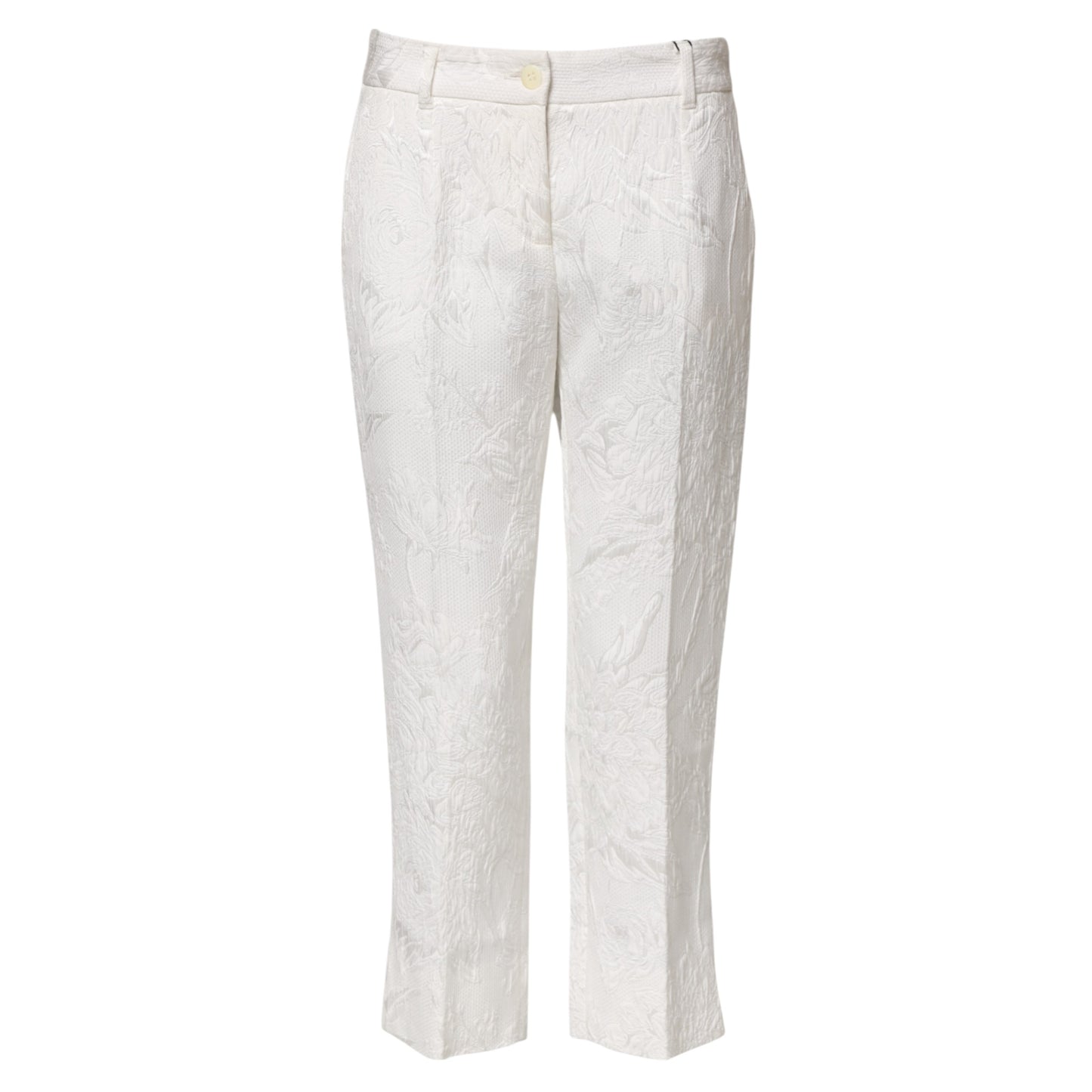 Dolce & Gabbana White Cotton Floral Jacquard Pants