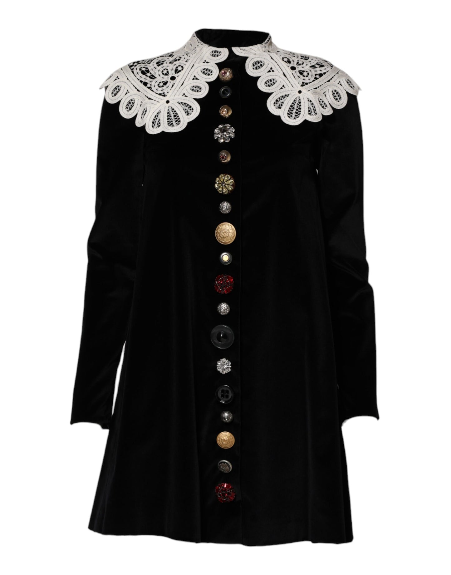 Black Velvet Lace Collared Embellished Dress