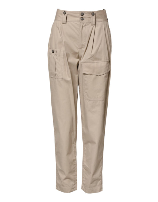 Beige Cotton High Waisted Pants