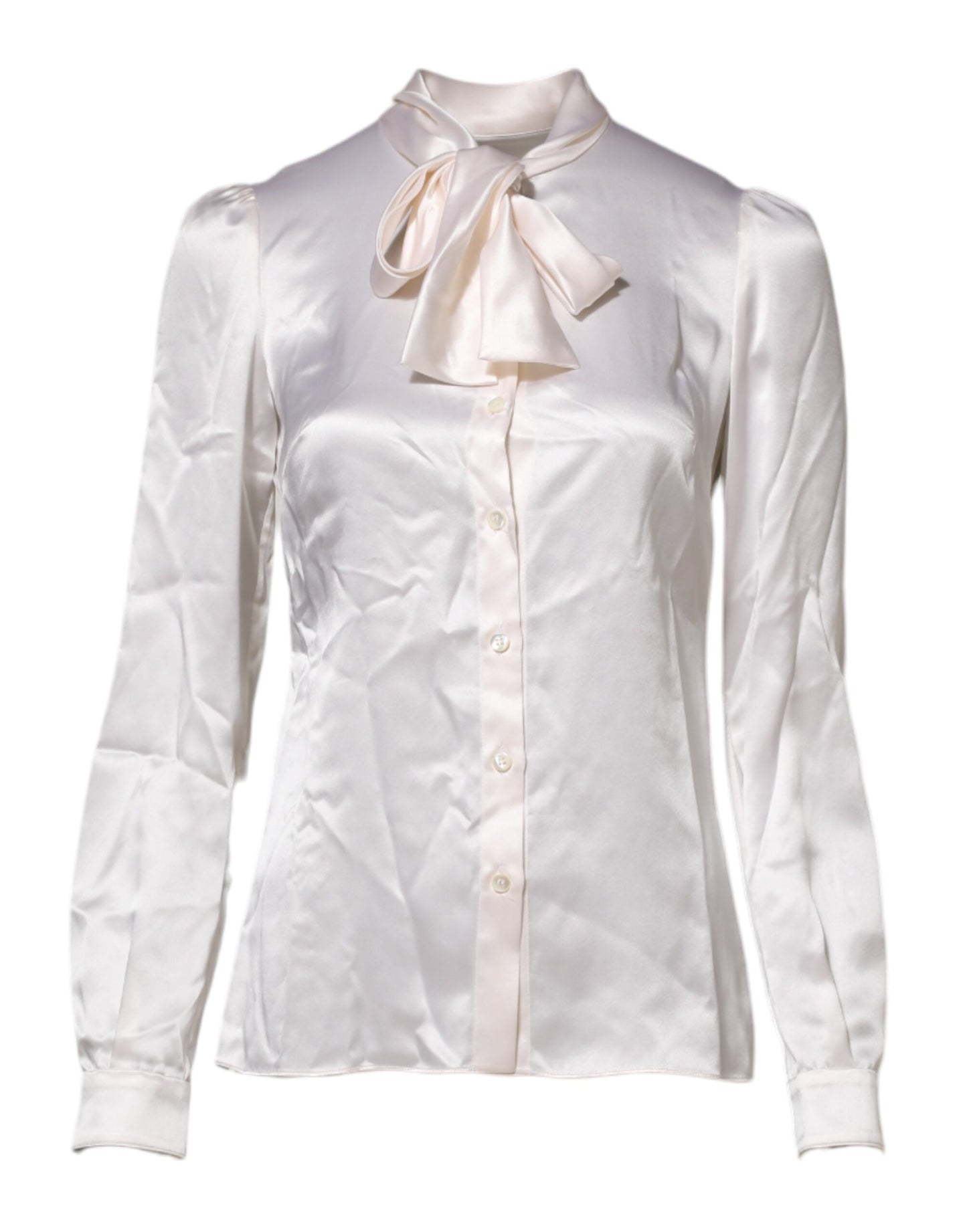 White Ascot Collar Long Sleeve Blouse Top