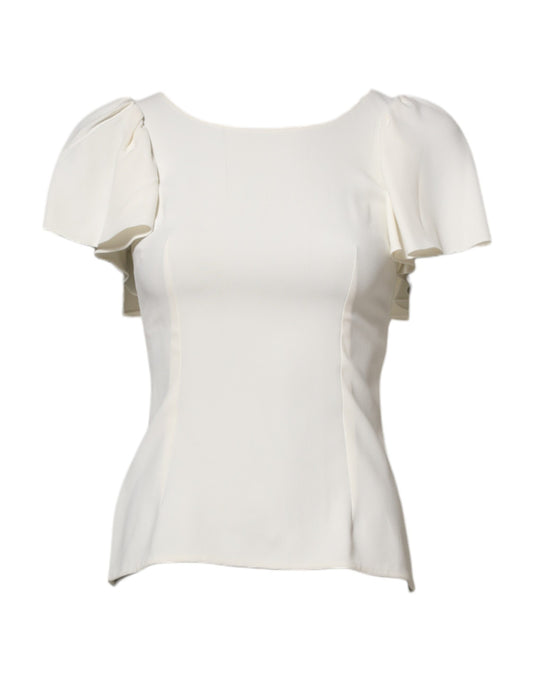 White Round Neck Short Sleeves Blouse Top