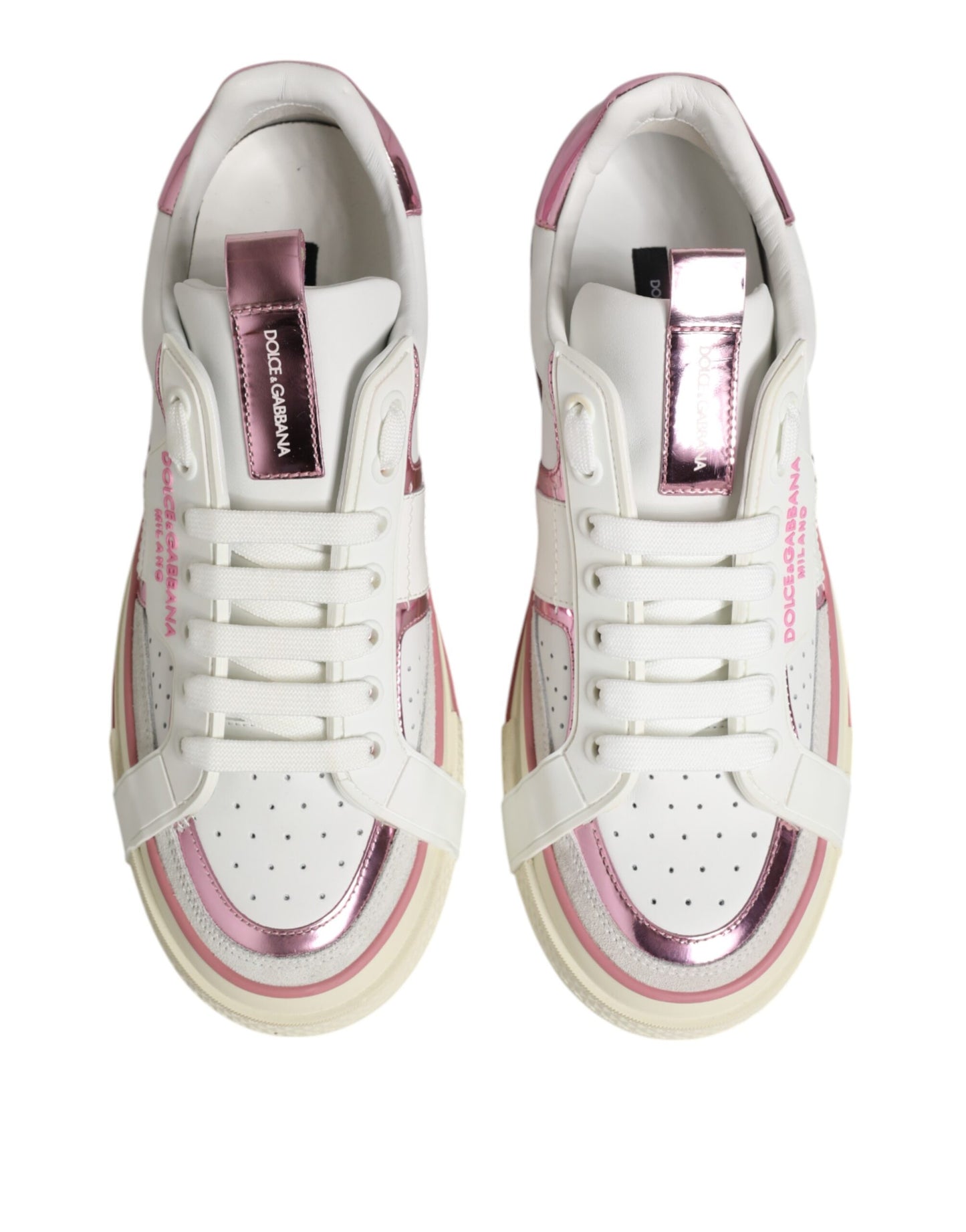 Dolce & Gabbana White Leather DG Logo Low Top Sneakers Shoes