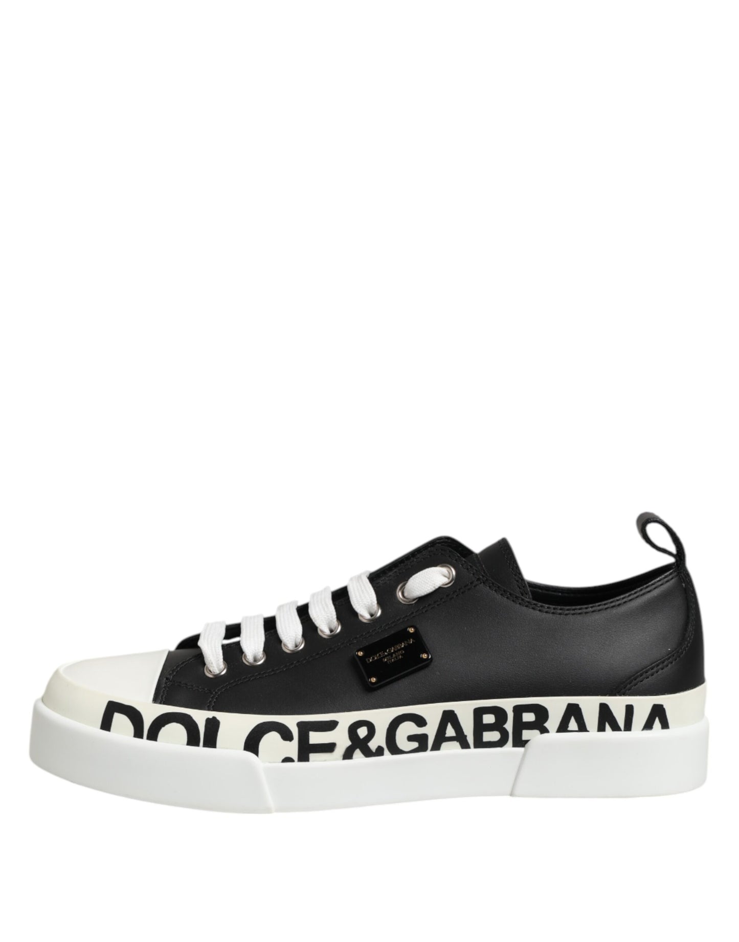 Dolce & Gabbana Black White Leather Low Top Sneakers Shoes