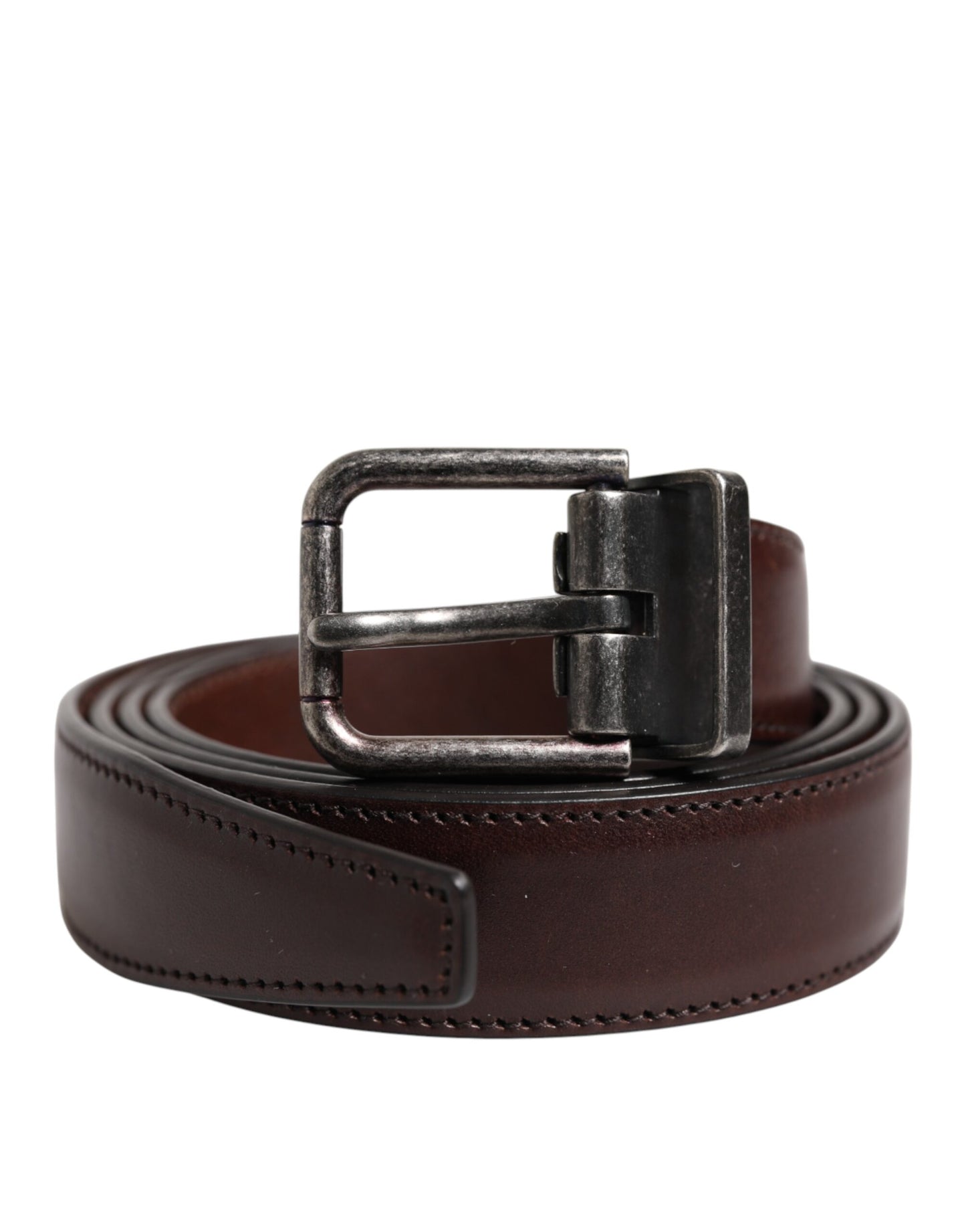 Brown Classic Silver Metal Logo Buckle Belt