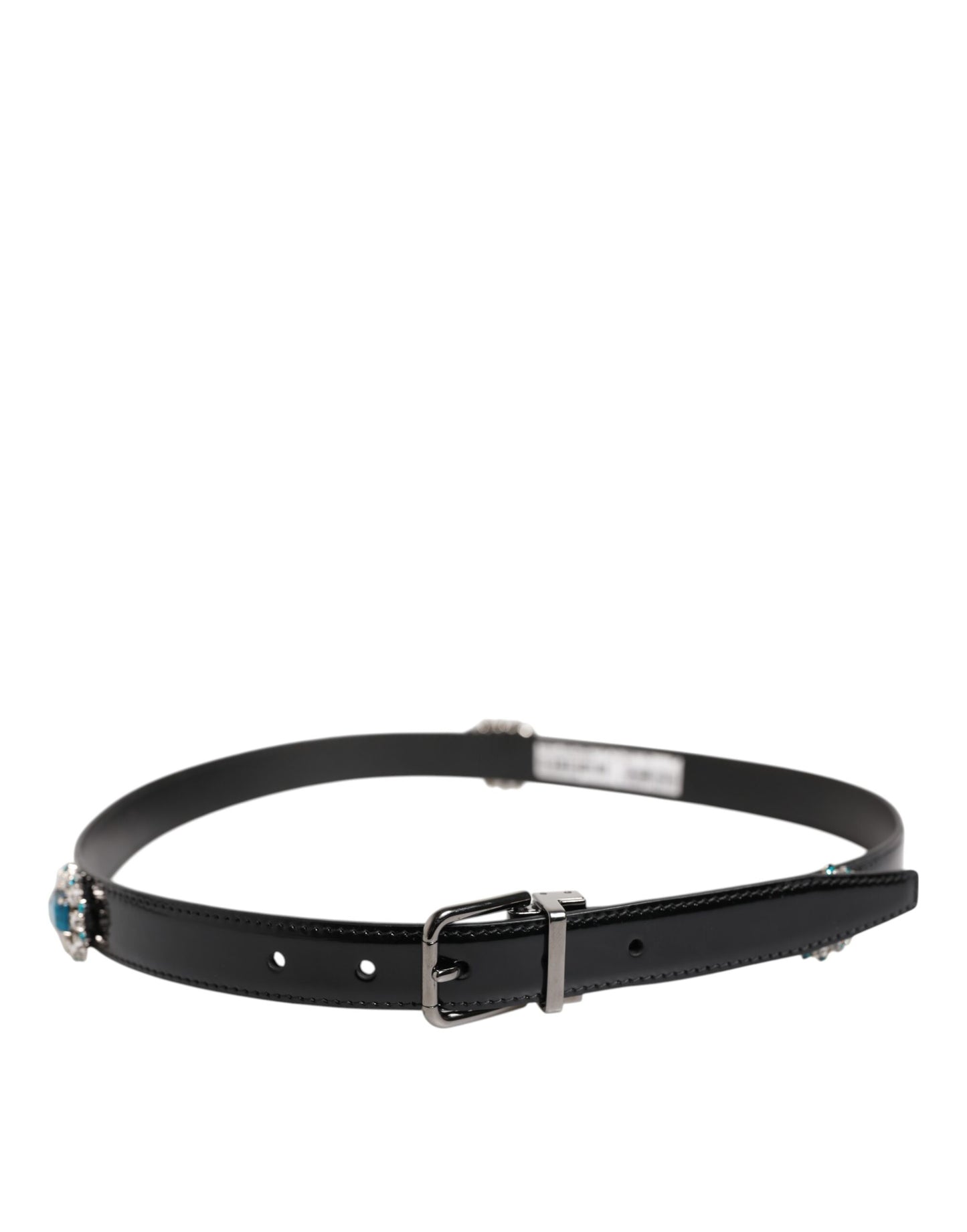 Black Embellished Metal Logo Buckle Belt