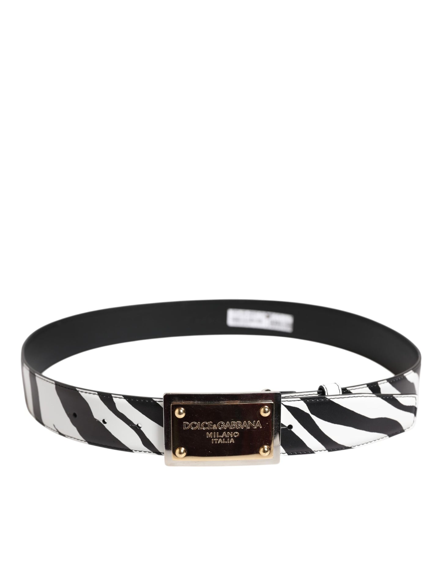 Black White Zebra Gold Metal Logo Buckle Belt