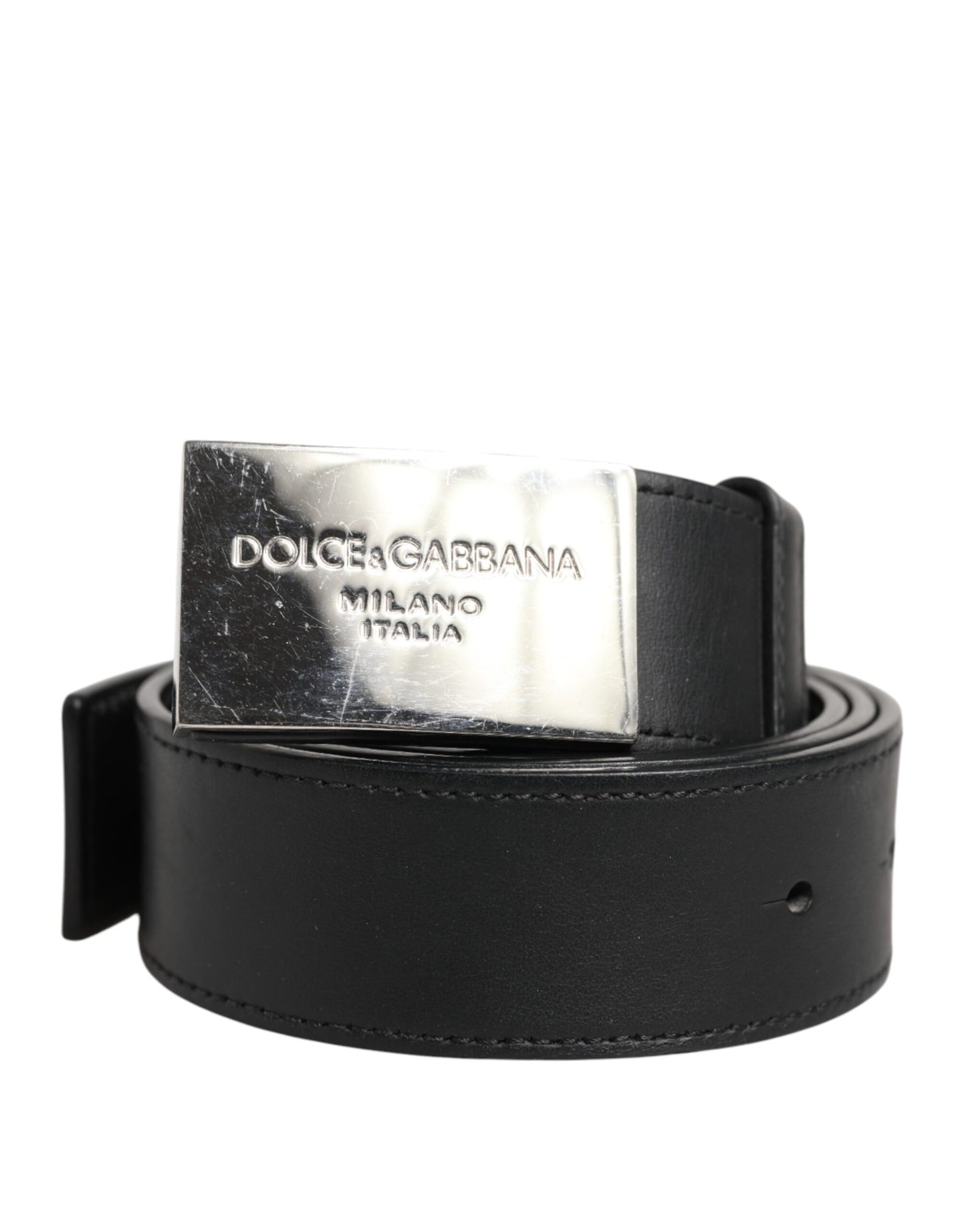 Black Leather Classic Metal Logo Buckle Belt