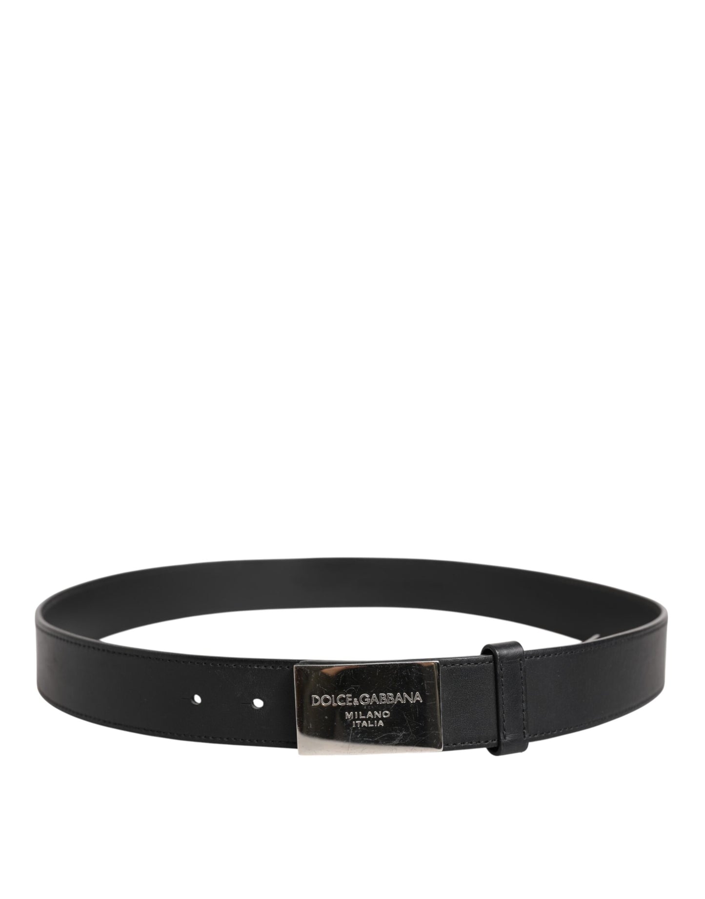 Black Leather Classic Metal Logo Buckle Belt