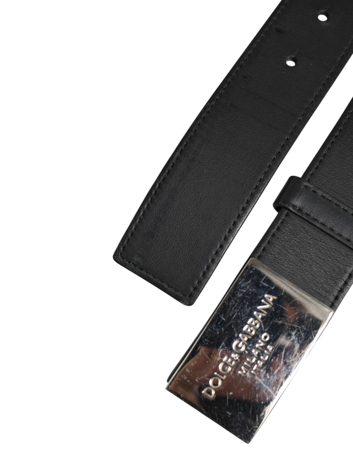 Black Leather Classic Metal Logo Buckle Belt