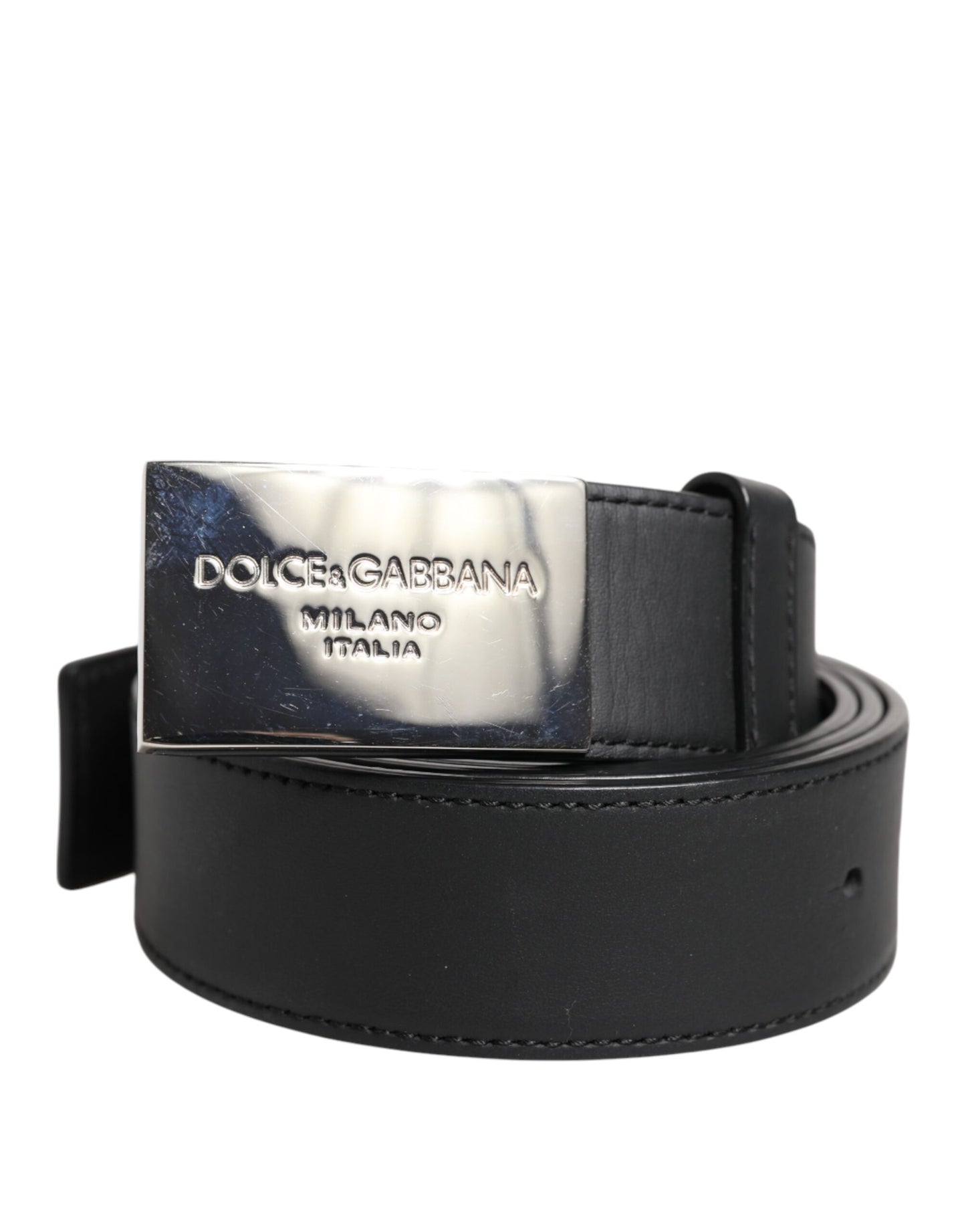 Black Leather Metal Logo Buckle Belt