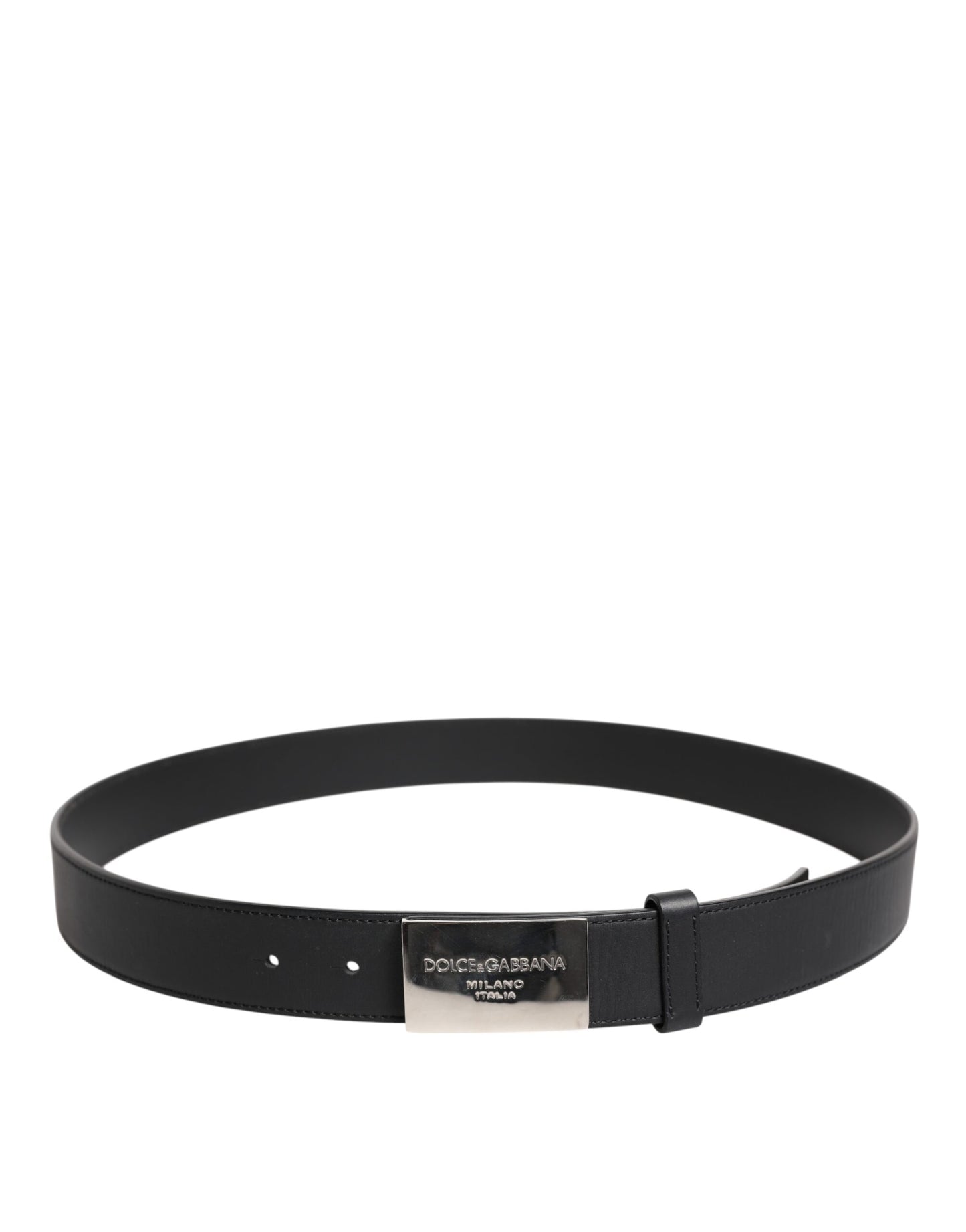 Black Leather Metal Logo Buckle Belt