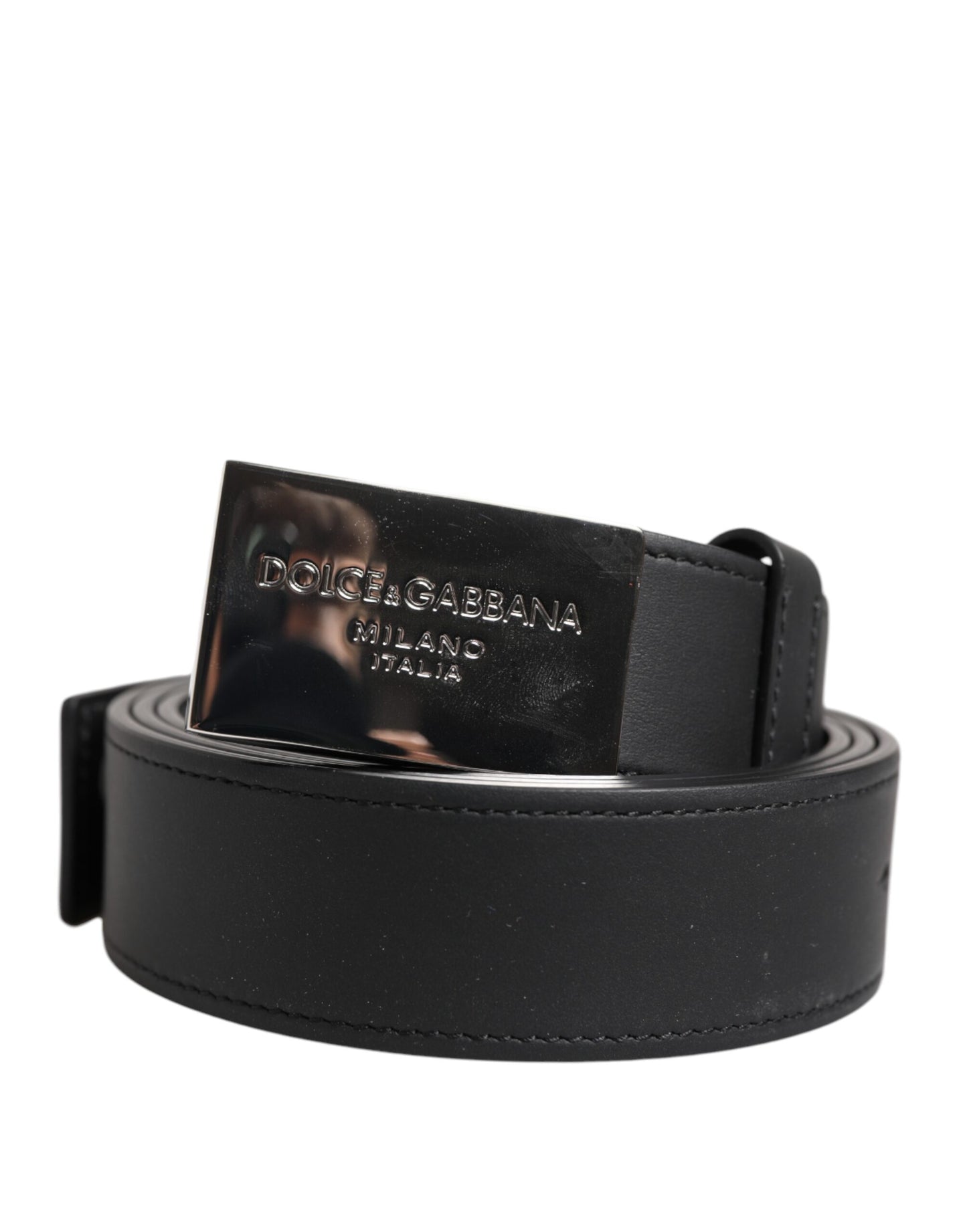 Black Leather Classic Metal Logo Buckle Belt