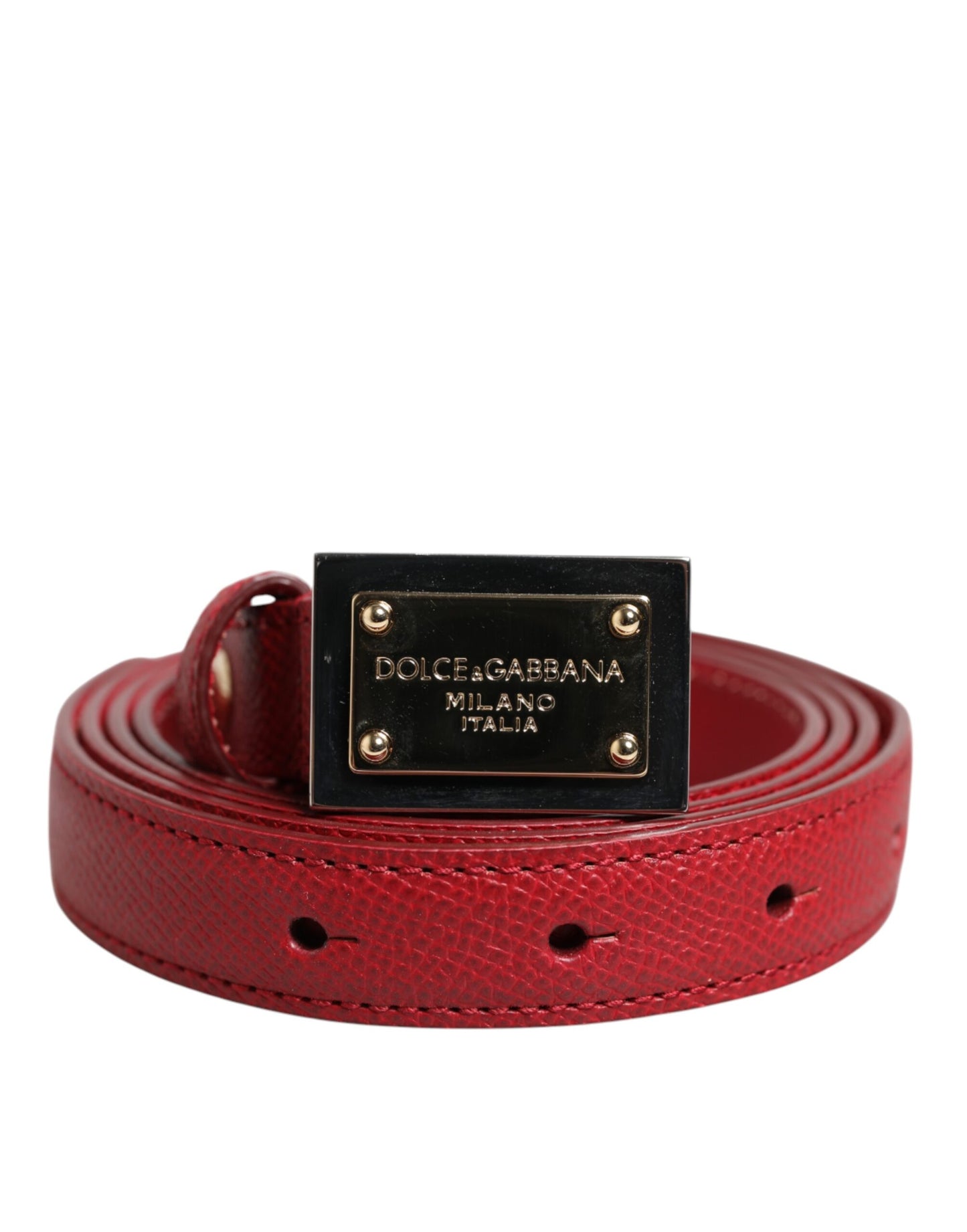 Dolce & Gabbana Red Leather Square Metal Buckle Cintura Belt