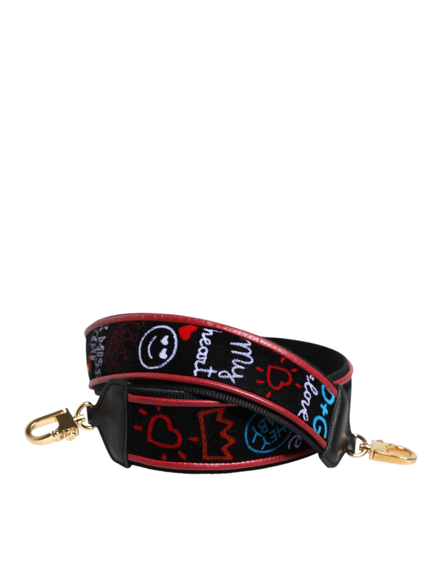 Dolce & Gabbana Black Cotton Printed Women Bag Accessory Shoulder Strap