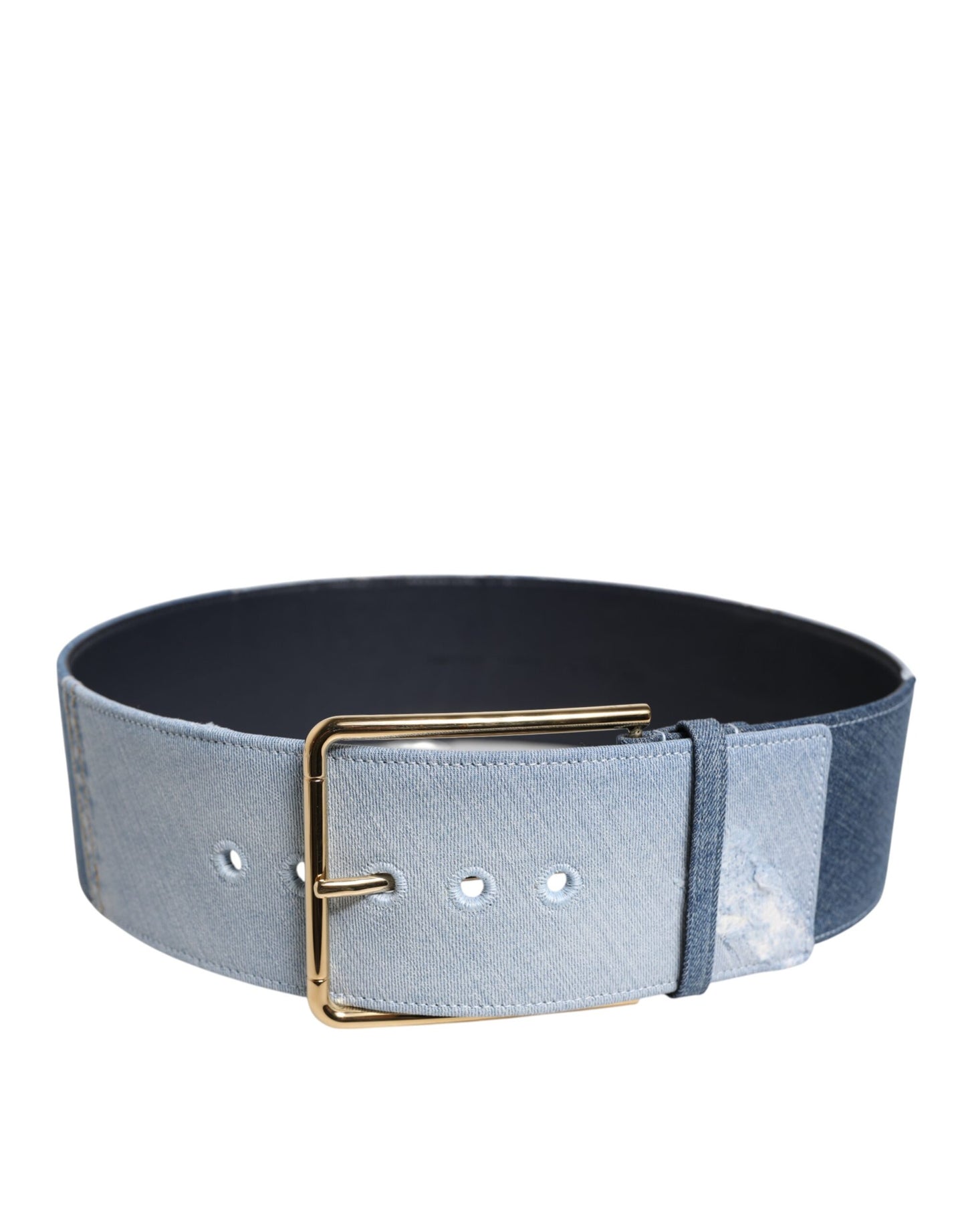 Dolce & Gabbana Two Tone Blue Denim Gold Metal Buckle Belt