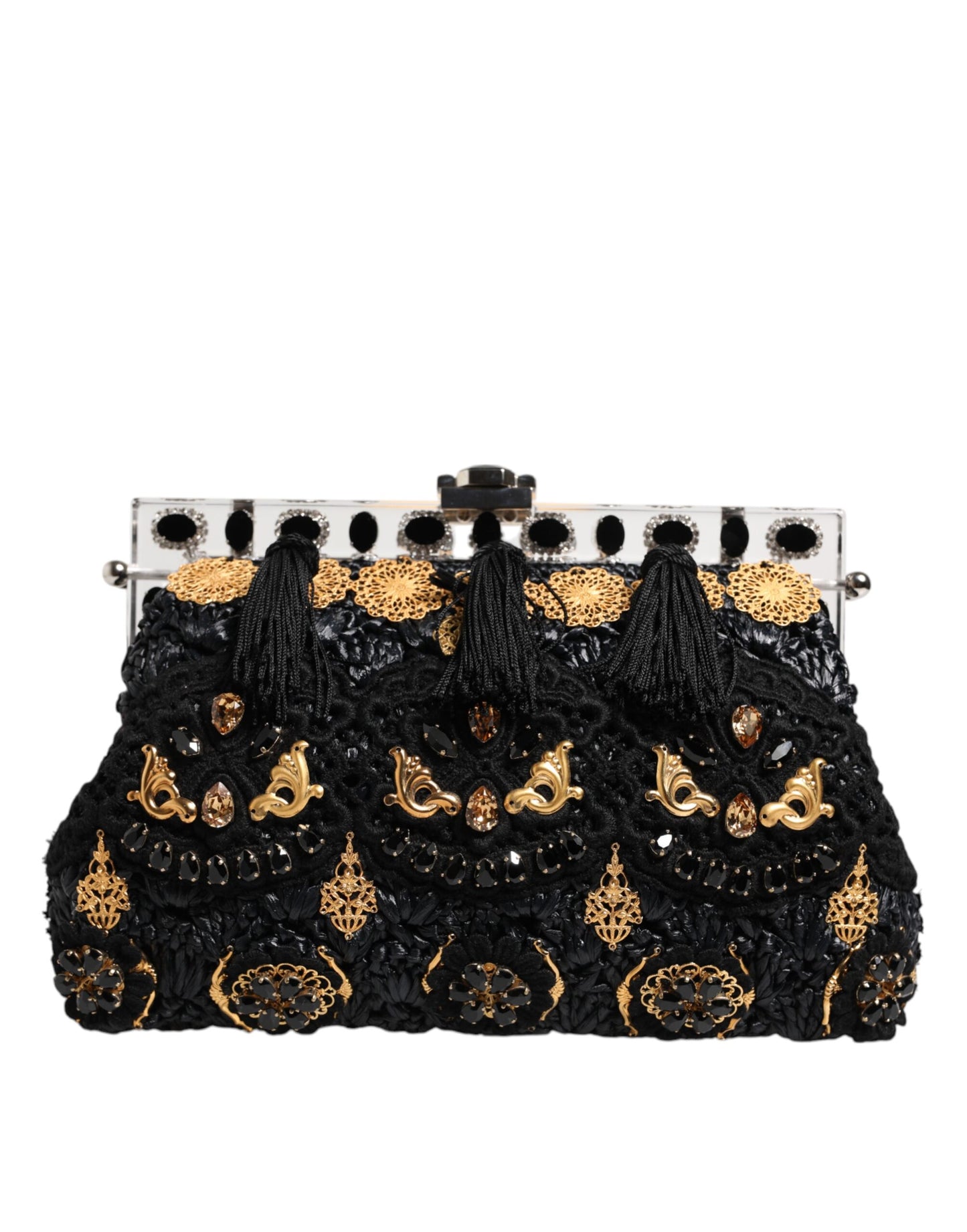 Black Tassel Gold Baroque Crystal Evening Clutch Bag
