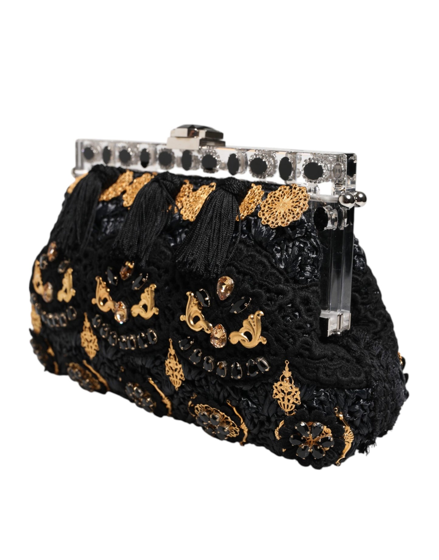Black Tassel Gold Baroque Crystal Evening Clutch Bag
