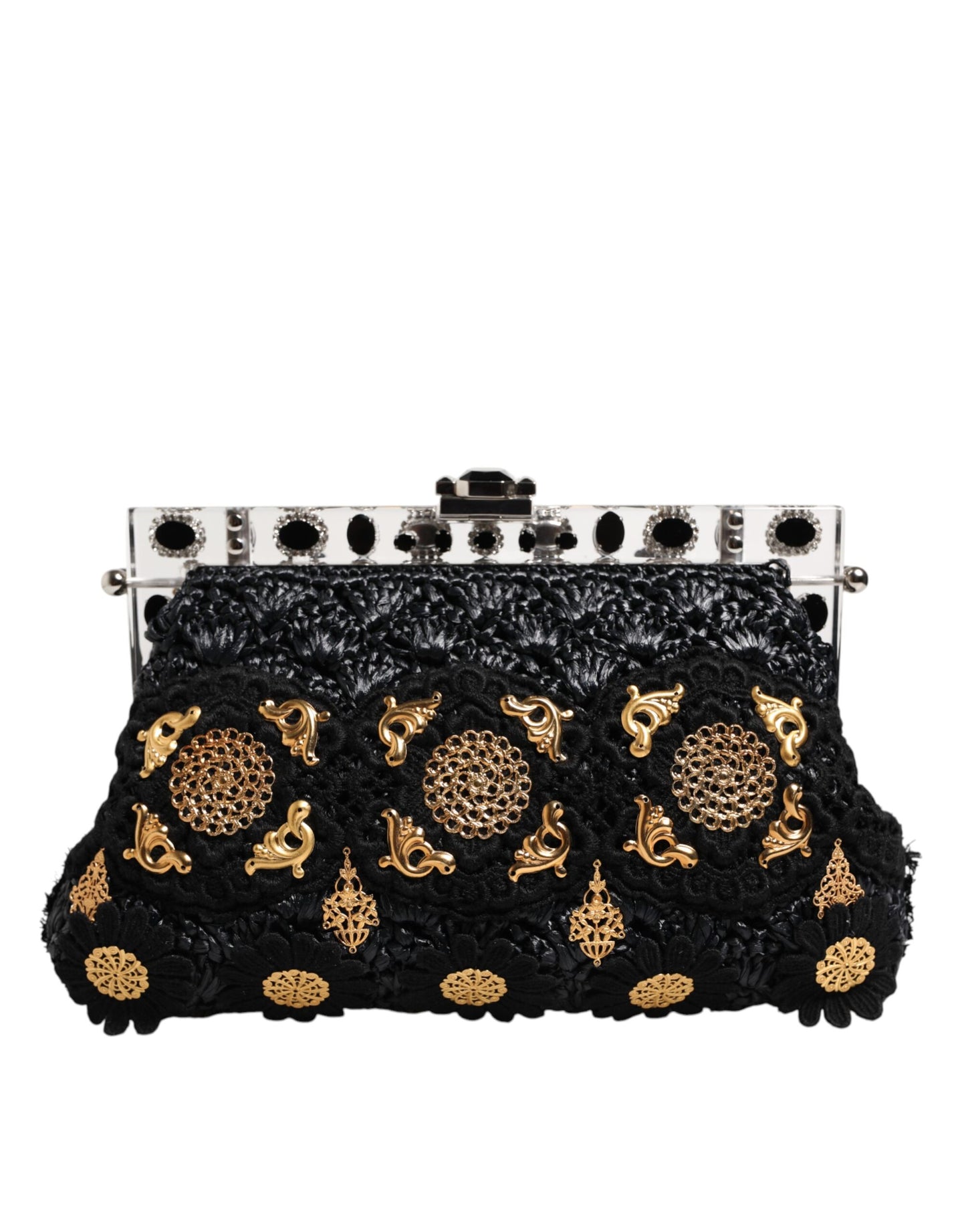 Black Tassel Gold Baroque Crystal Evening Clutch Bag