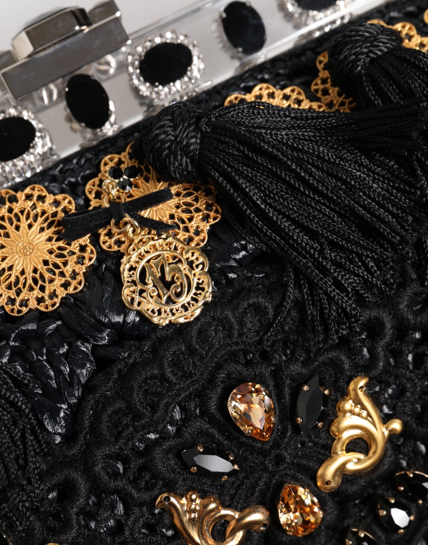 Black Tassel Gold Baroque Crystal Evening Clutch Bag