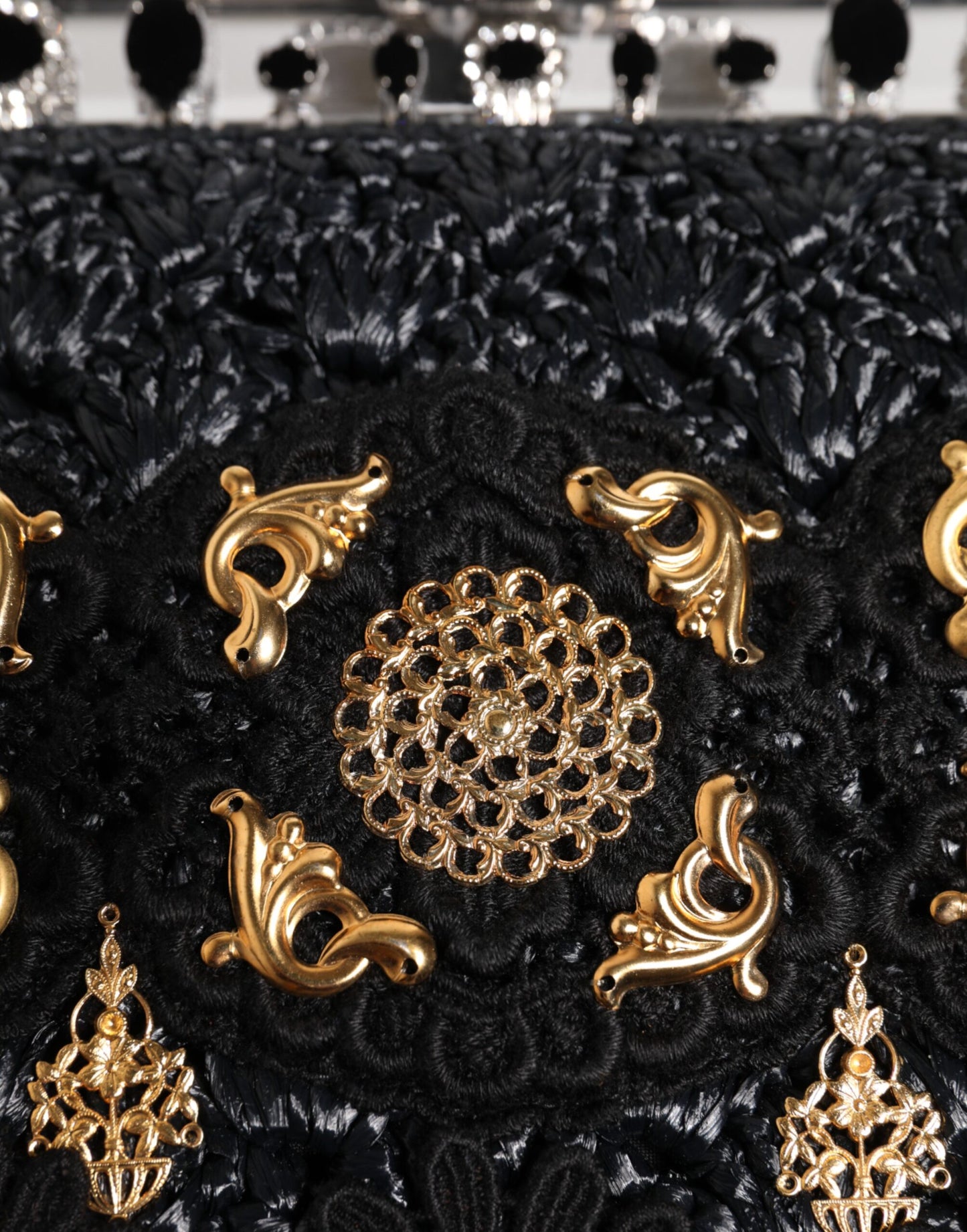 Black Tassel Gold Baroque Crystal Evening Clutch Bag