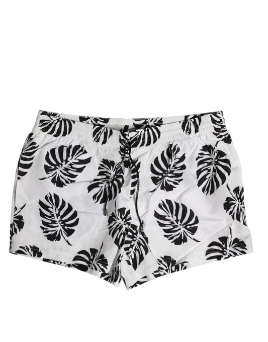 White Black Print Beachwear Shorts Swimwear
