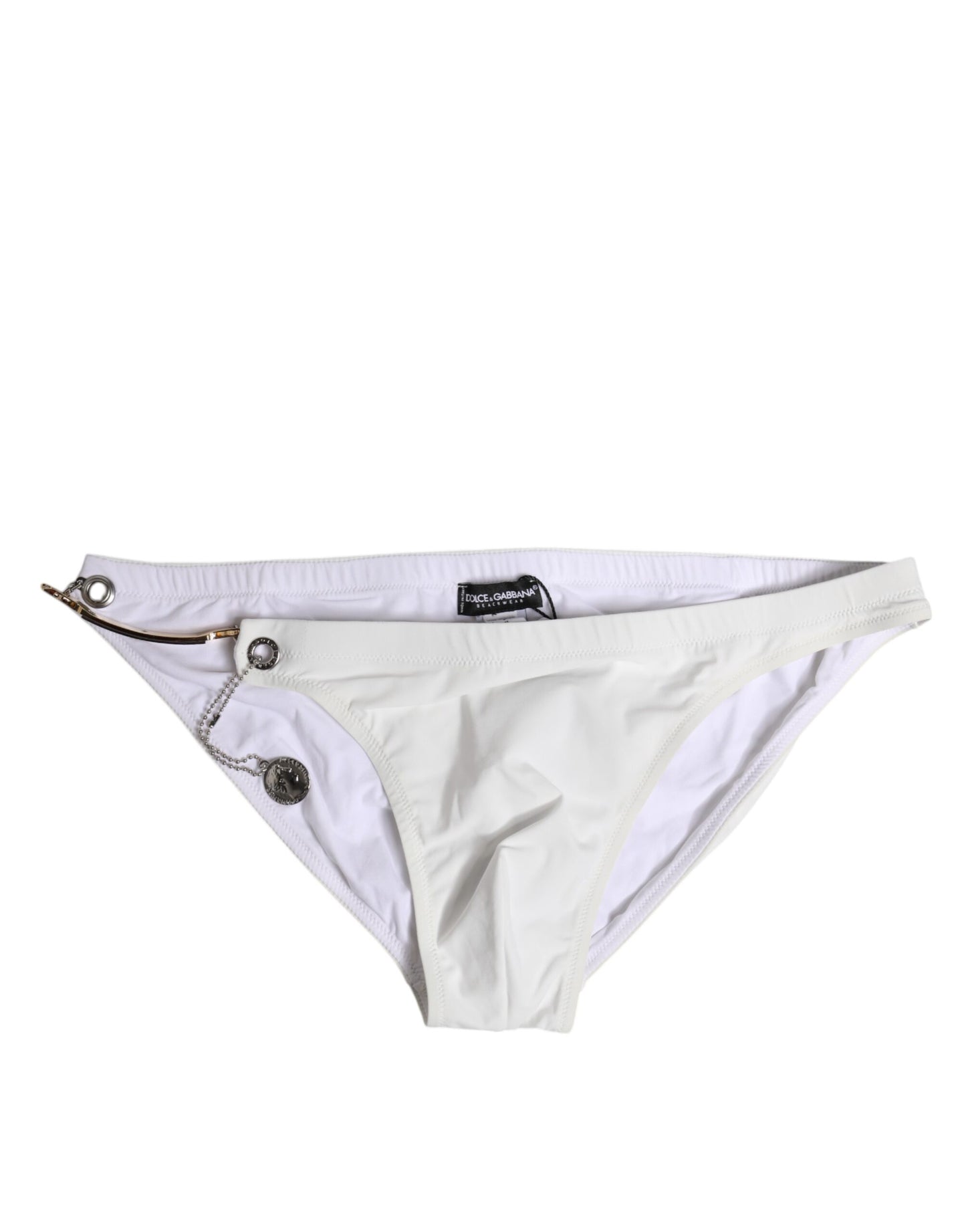 White Logo Metal Embellishment Brief Swimwear