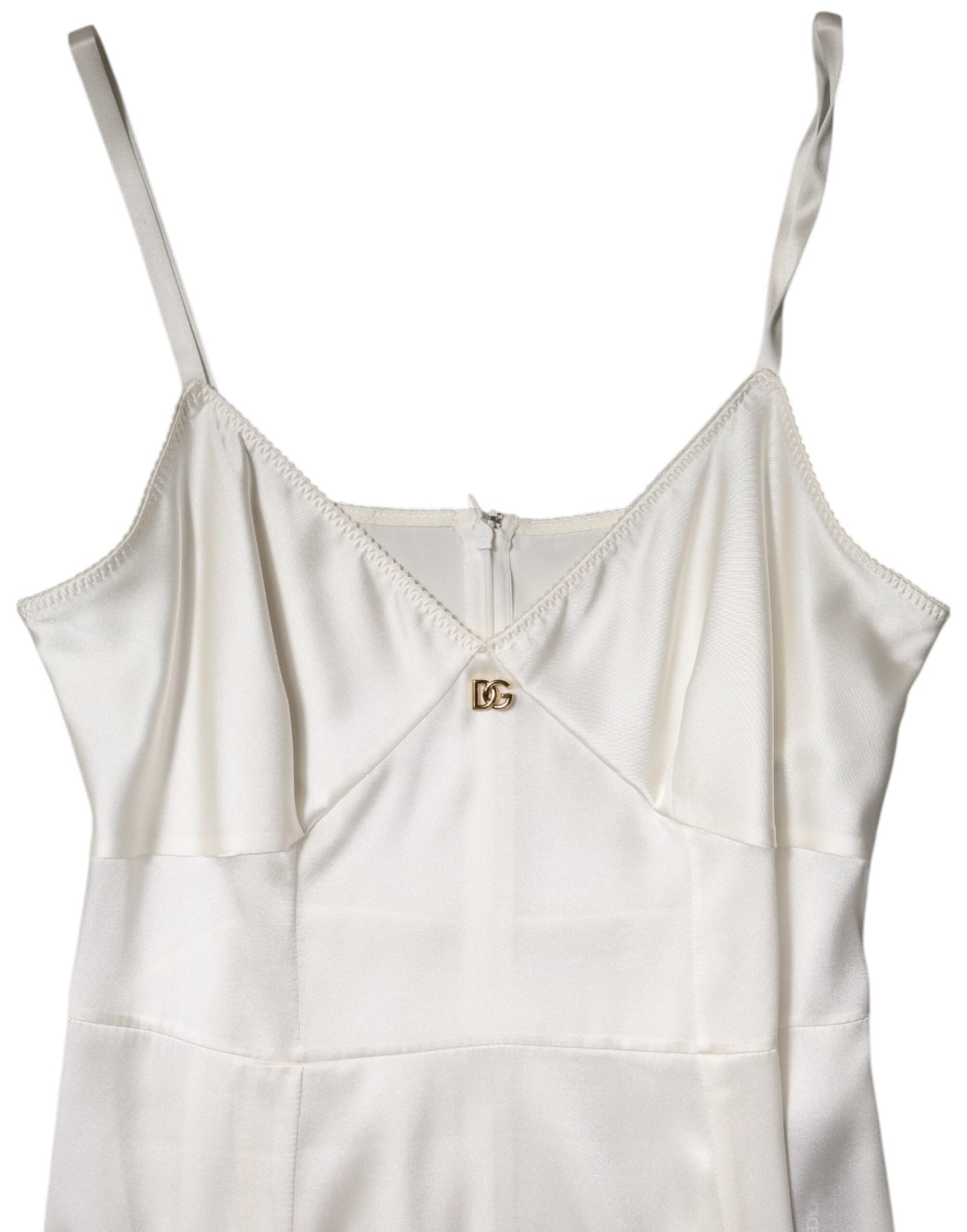 White DG Logo Full Slip Silk Dress Sleepwear
