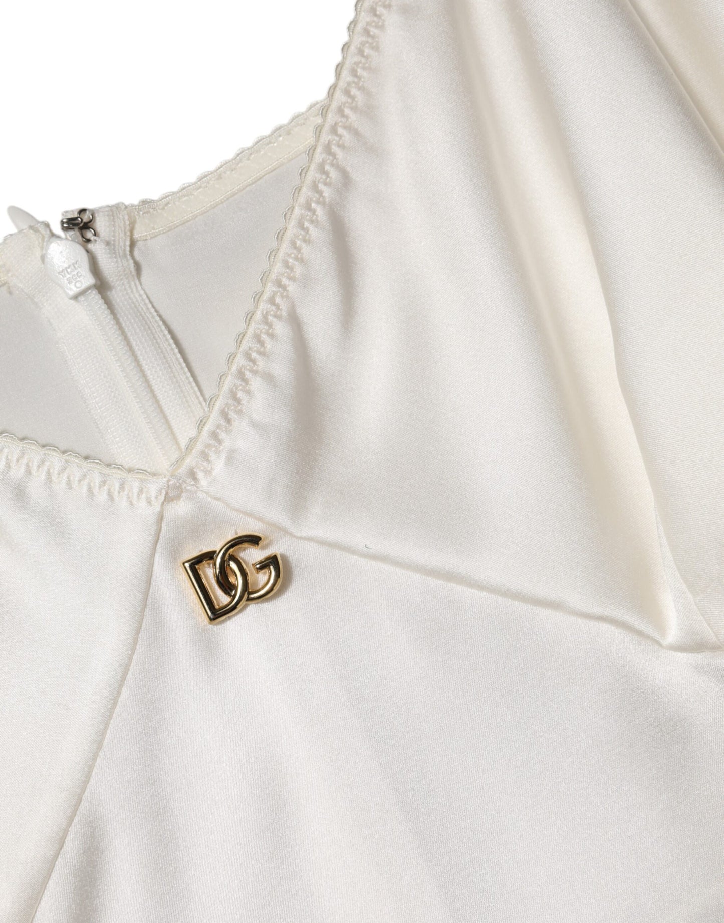 White DG Logo Full Slip Silk Dress Sleepwear