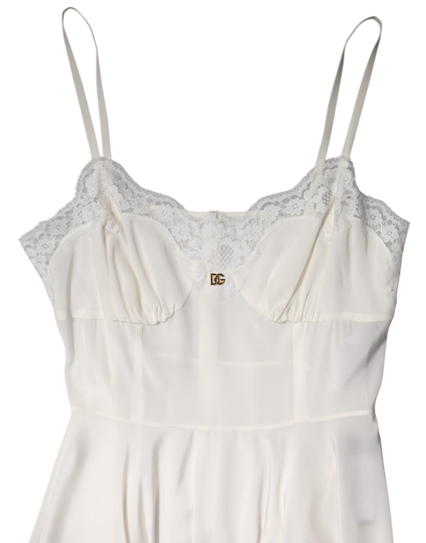 White Lace Gold DG Logo Silk Dress Sleepwear