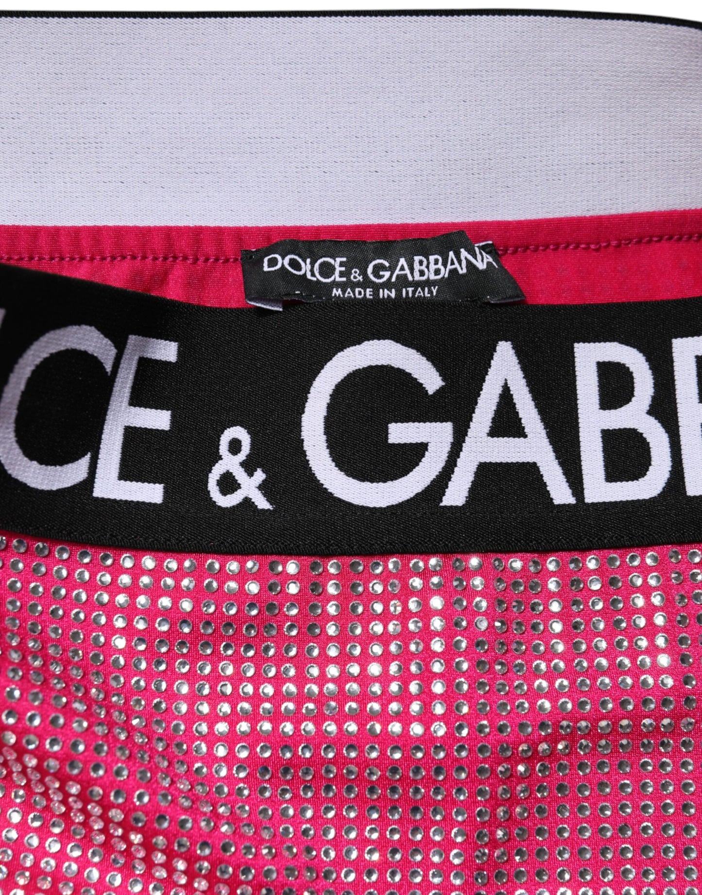 Dolce & Gabbana Pink Rhinestone Embellished Logo Mini Skirt