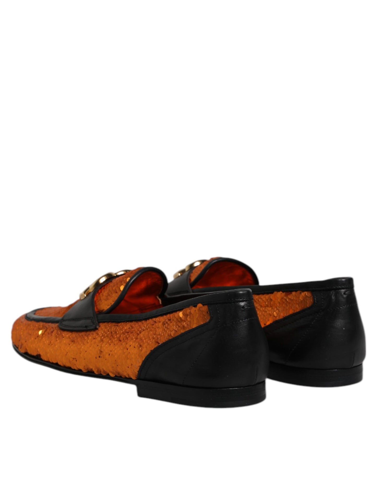 Dolce & Gabbana Orange Sequin Embellished Men Loafers Shoes