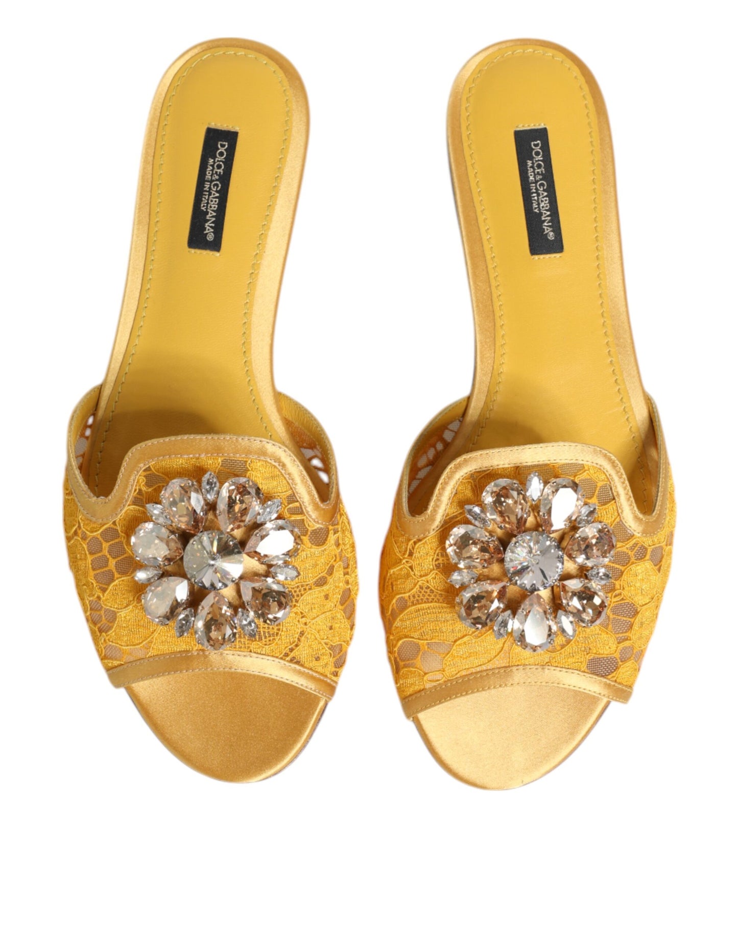 Yellow Taormina Slides Crystals Flats Shoes