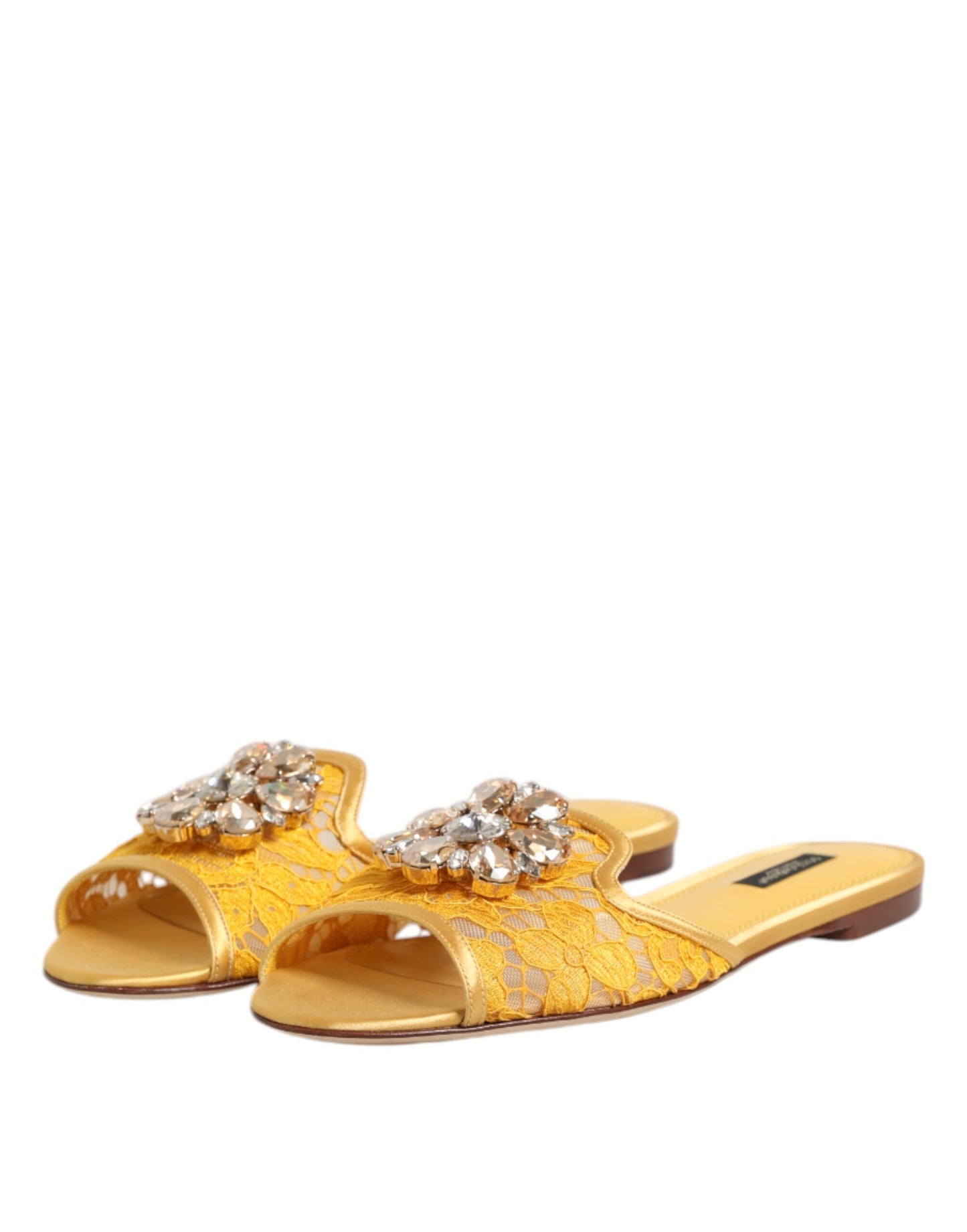Yellow Taormina Slides Crystals Flats Shoes