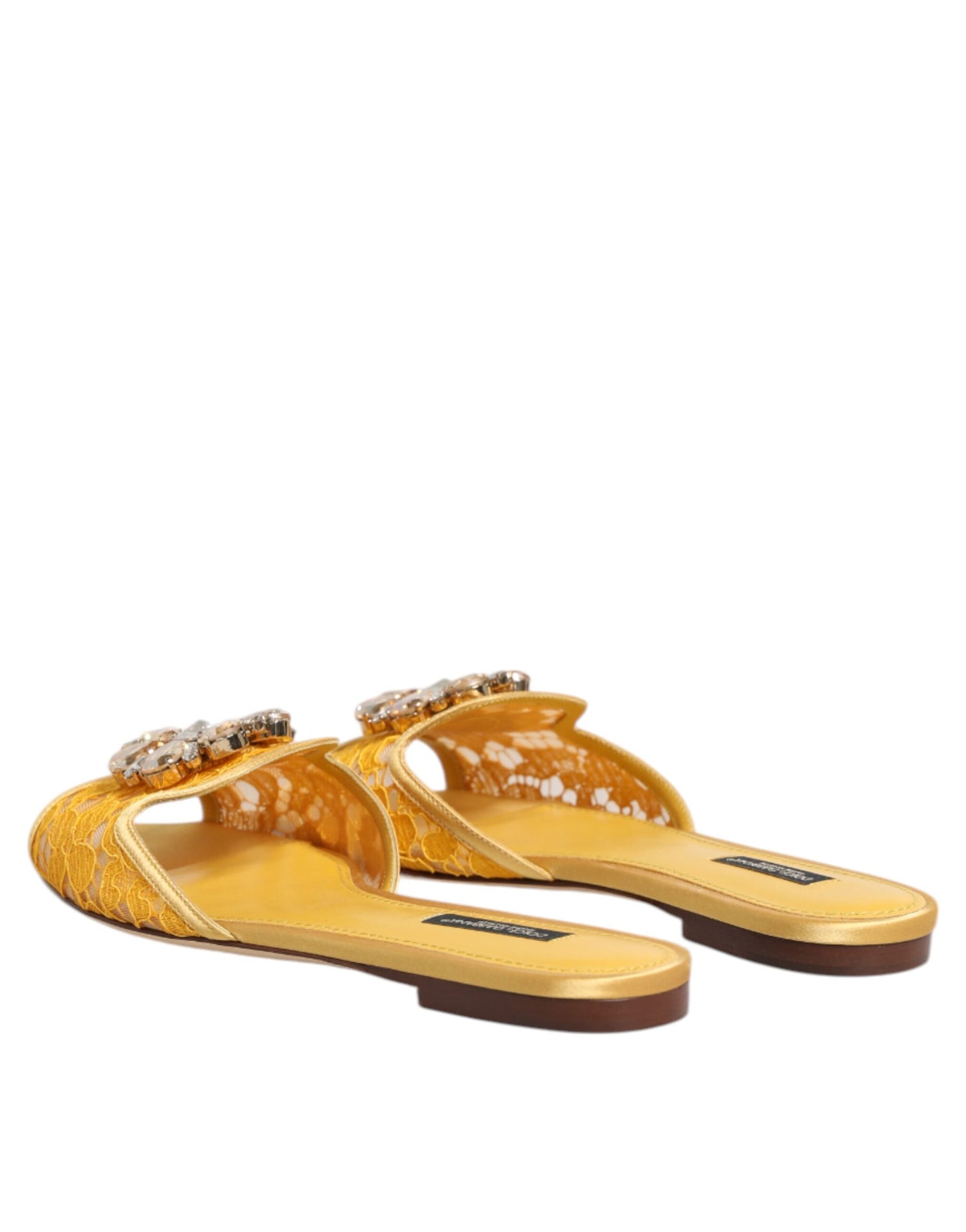 Yellow Taormina Slides Crystals Flats Shoes