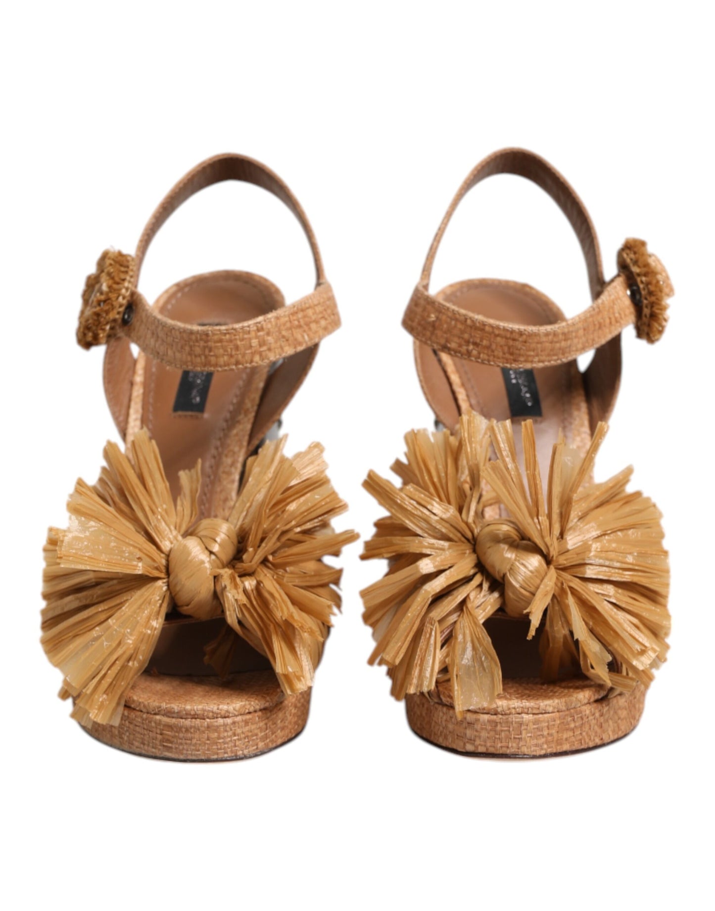 Brown Raffia Ankle Strap Crystal Sandals Shoes