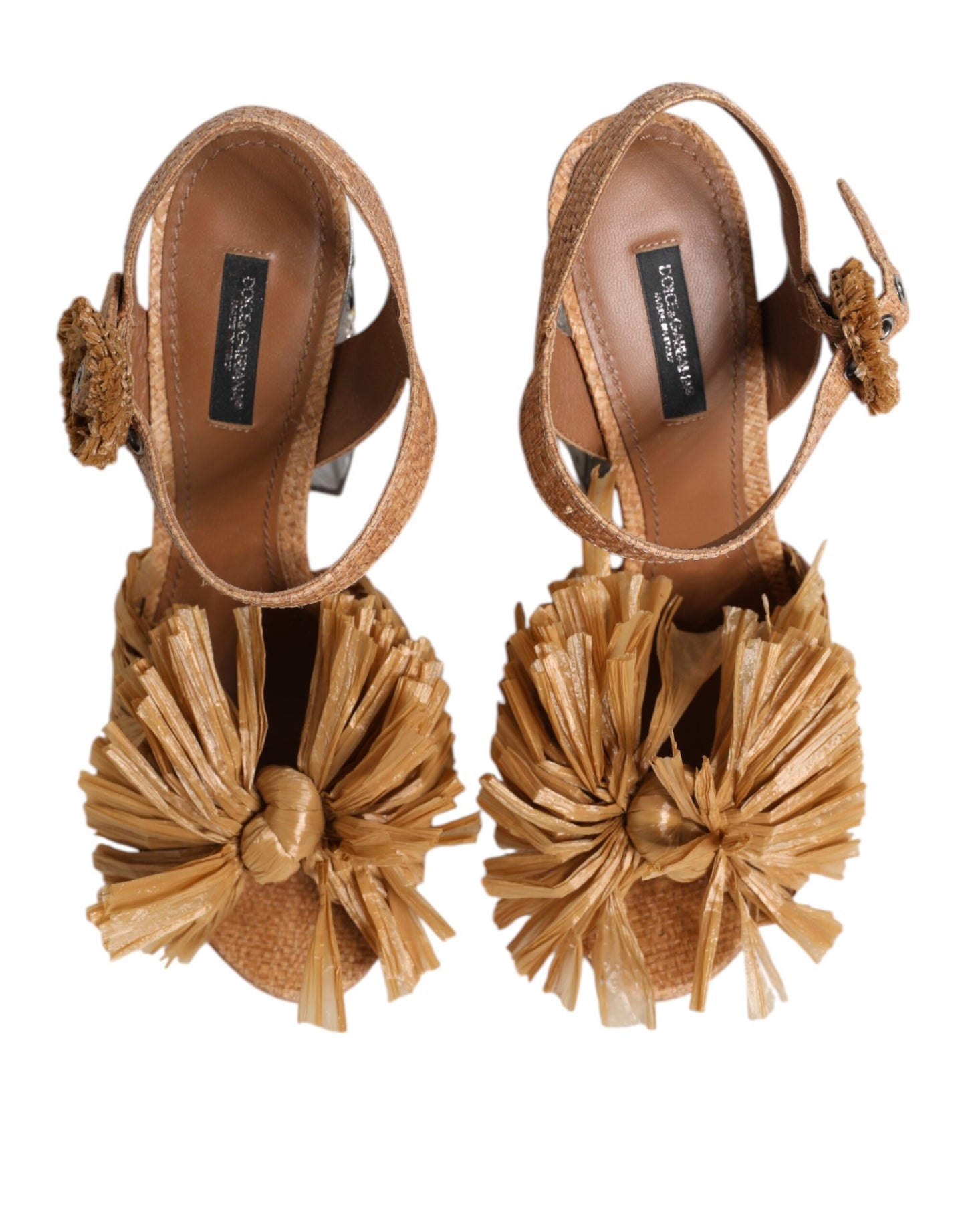 Brown Raffia Ankle Strap Crystal Sandals Shoes